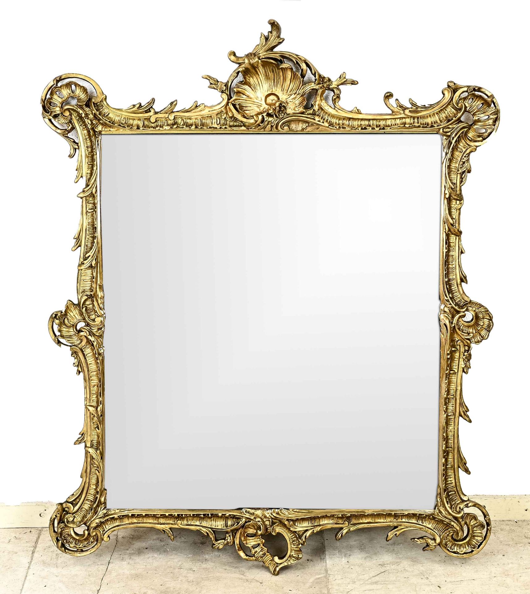 Gilded rococo style mirror, H 115 x W 90 cm.