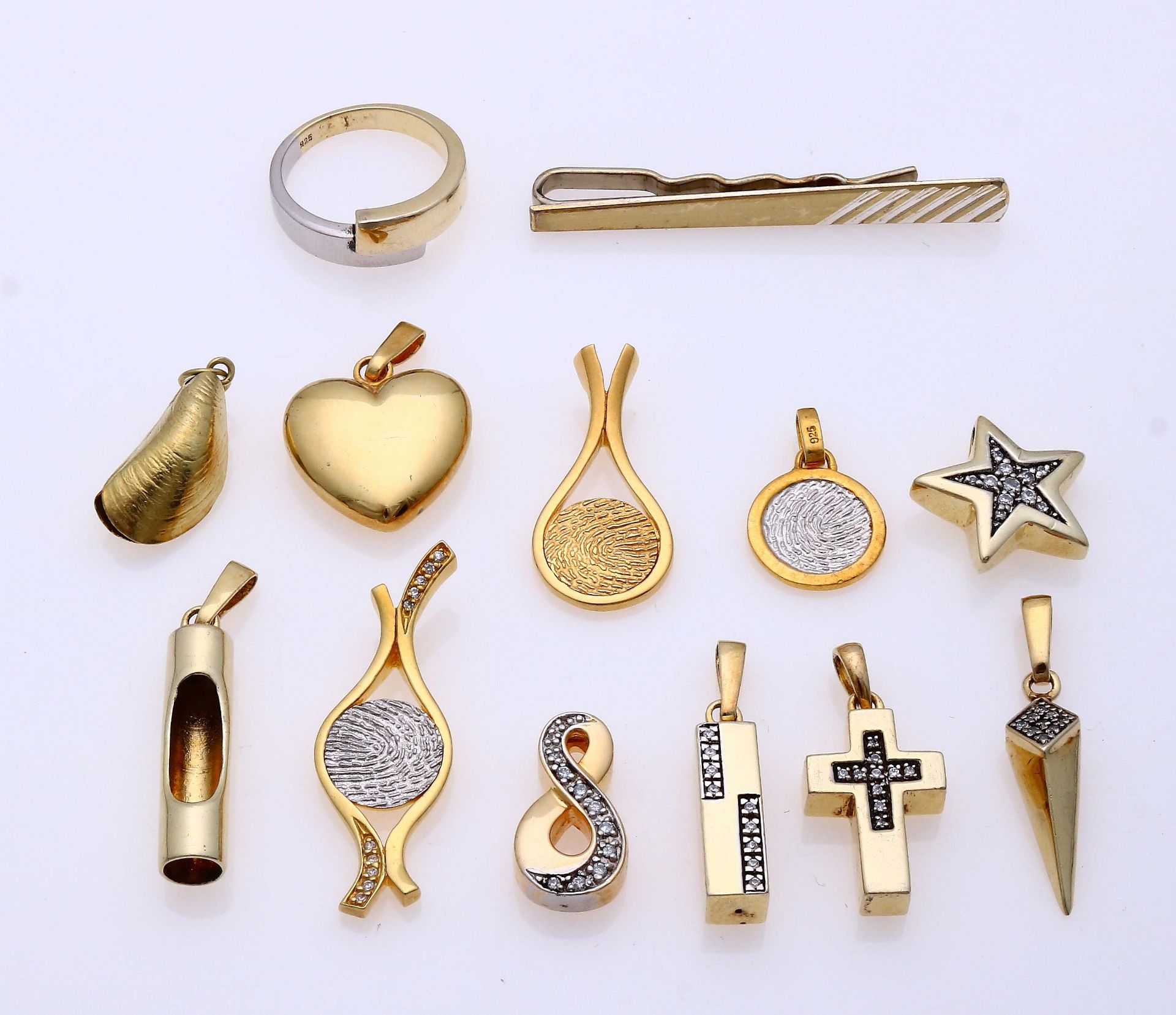 Lot of gold on silver jewellery