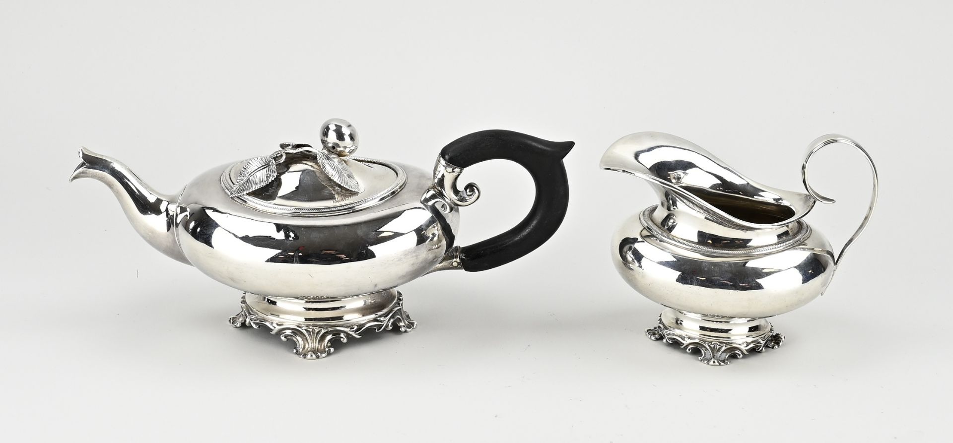 Silver tea kettle & creamer