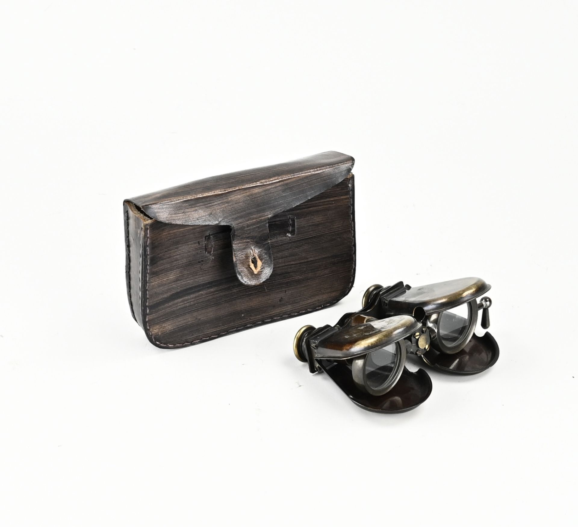 Old folding binoculars with case, 1900