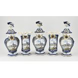 5-piece Delft cabinet set, H 22 - 32 cm.