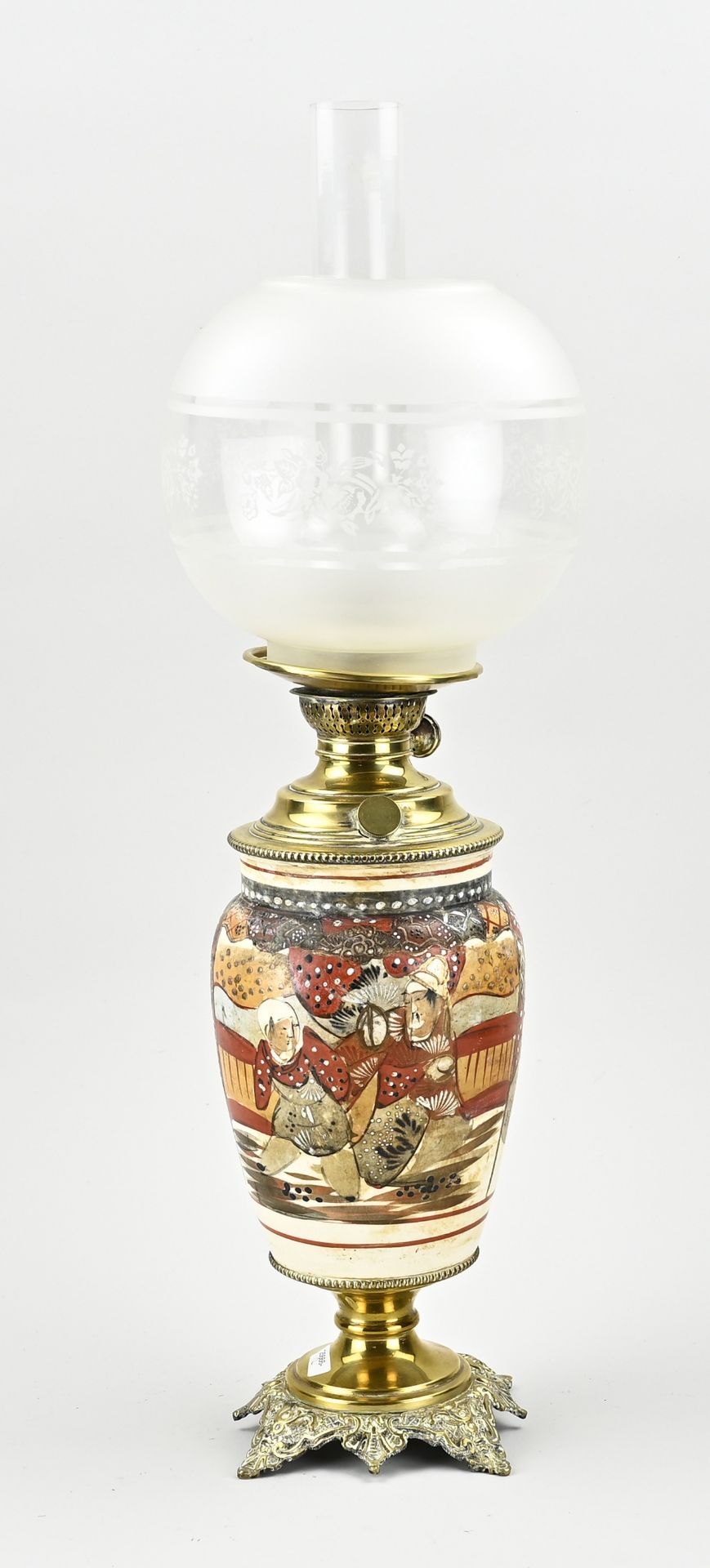 Antique Satsuma kerosene lamp, H 67 cm.