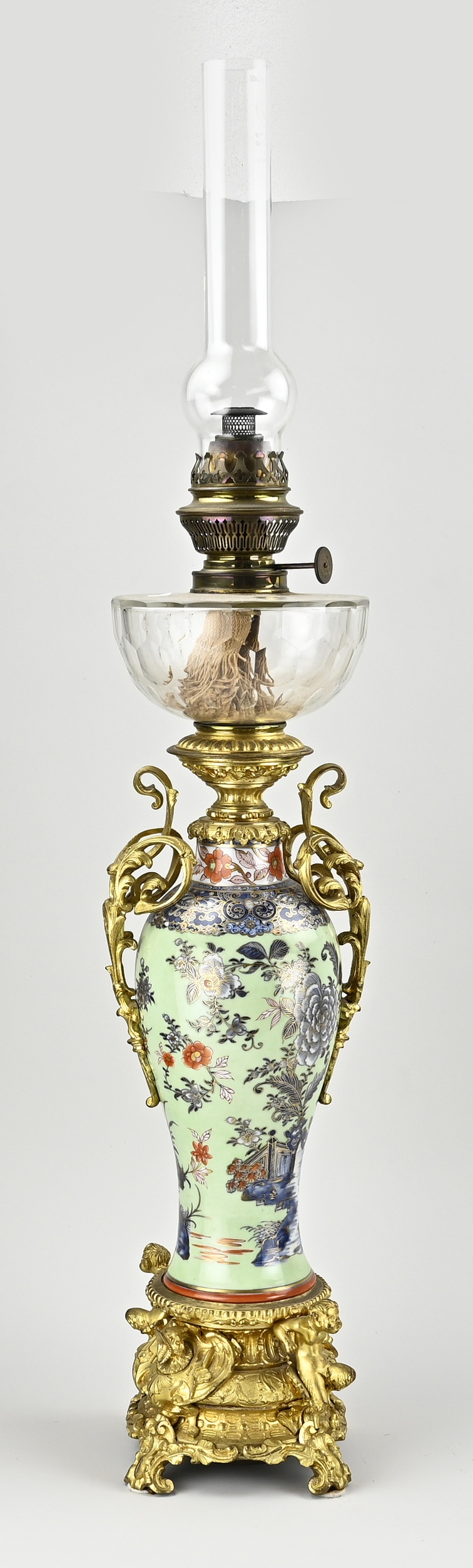 Antique oil lamp with Chinese vase, H 70 cm. - Image 2 of 2