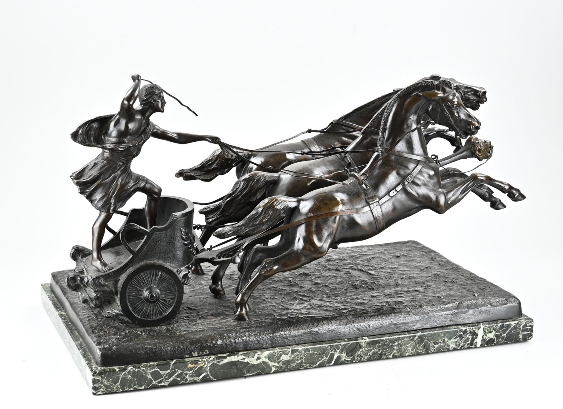 Very large bronze figure group, Horses with chariot