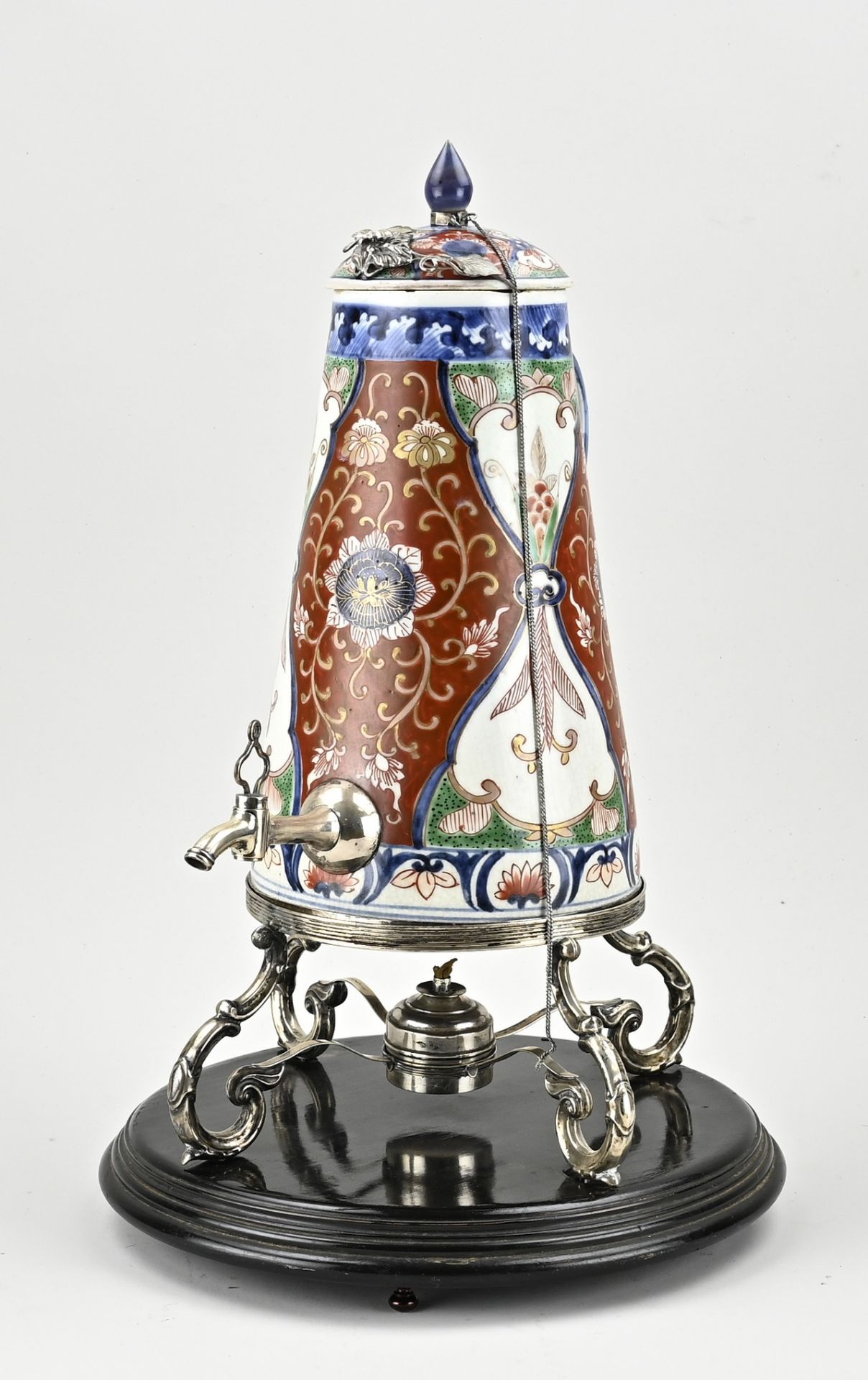 Imari tap jug on silver base