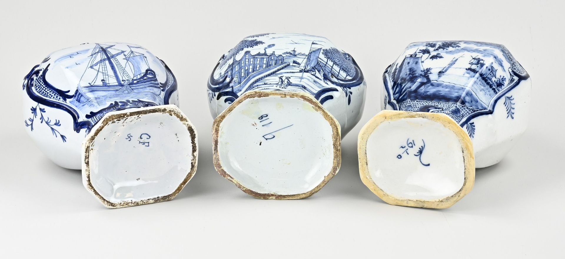 Three 18th century Delft vases, H 26 - 38 cm. - Image 2 of 3