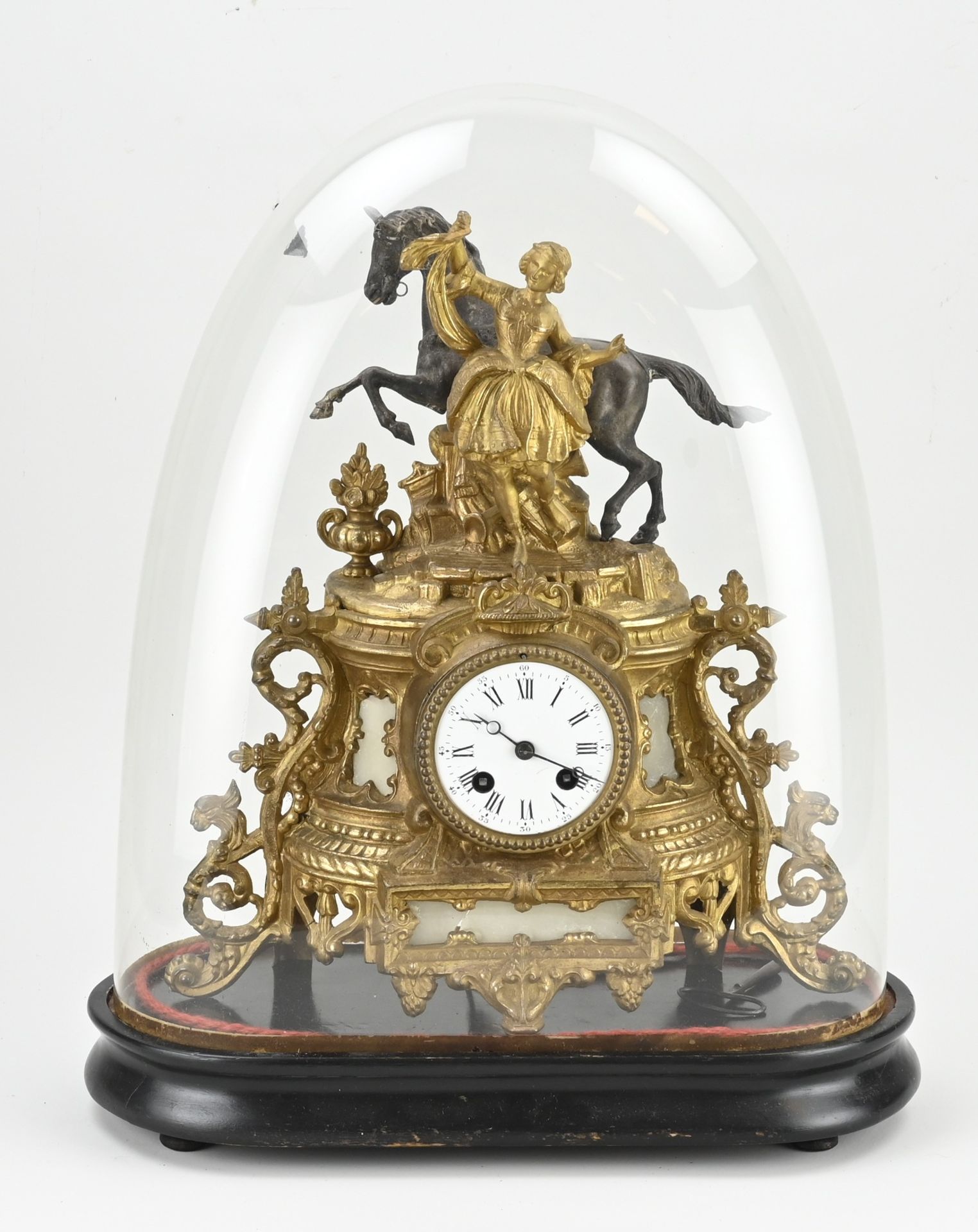 Antique French mantel clock + dome - Image 2 of 2