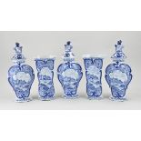 Five piece Delft cabinet set, 1880