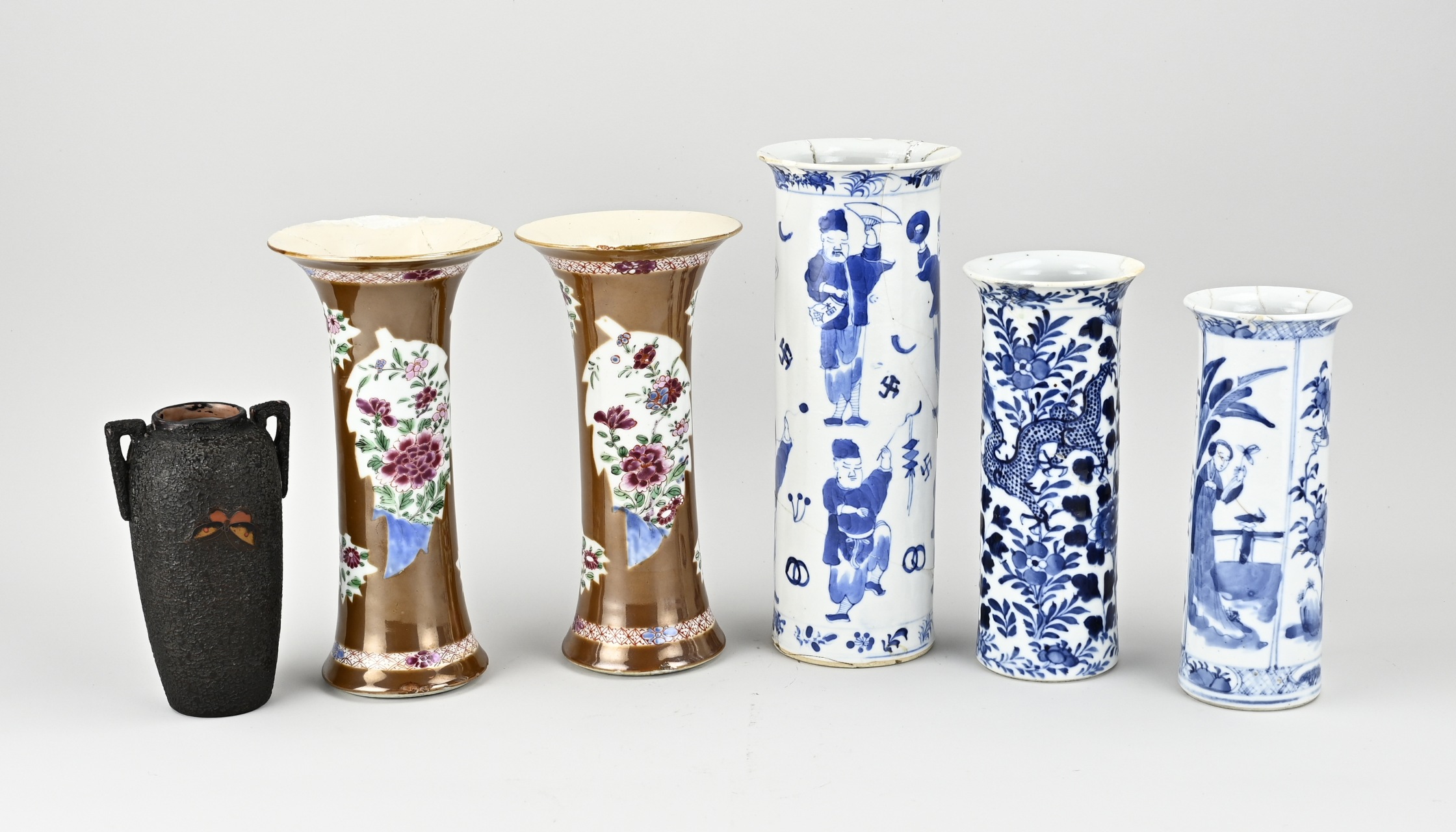 Six Chinese vases, H 15.5 - 26.5 cm.