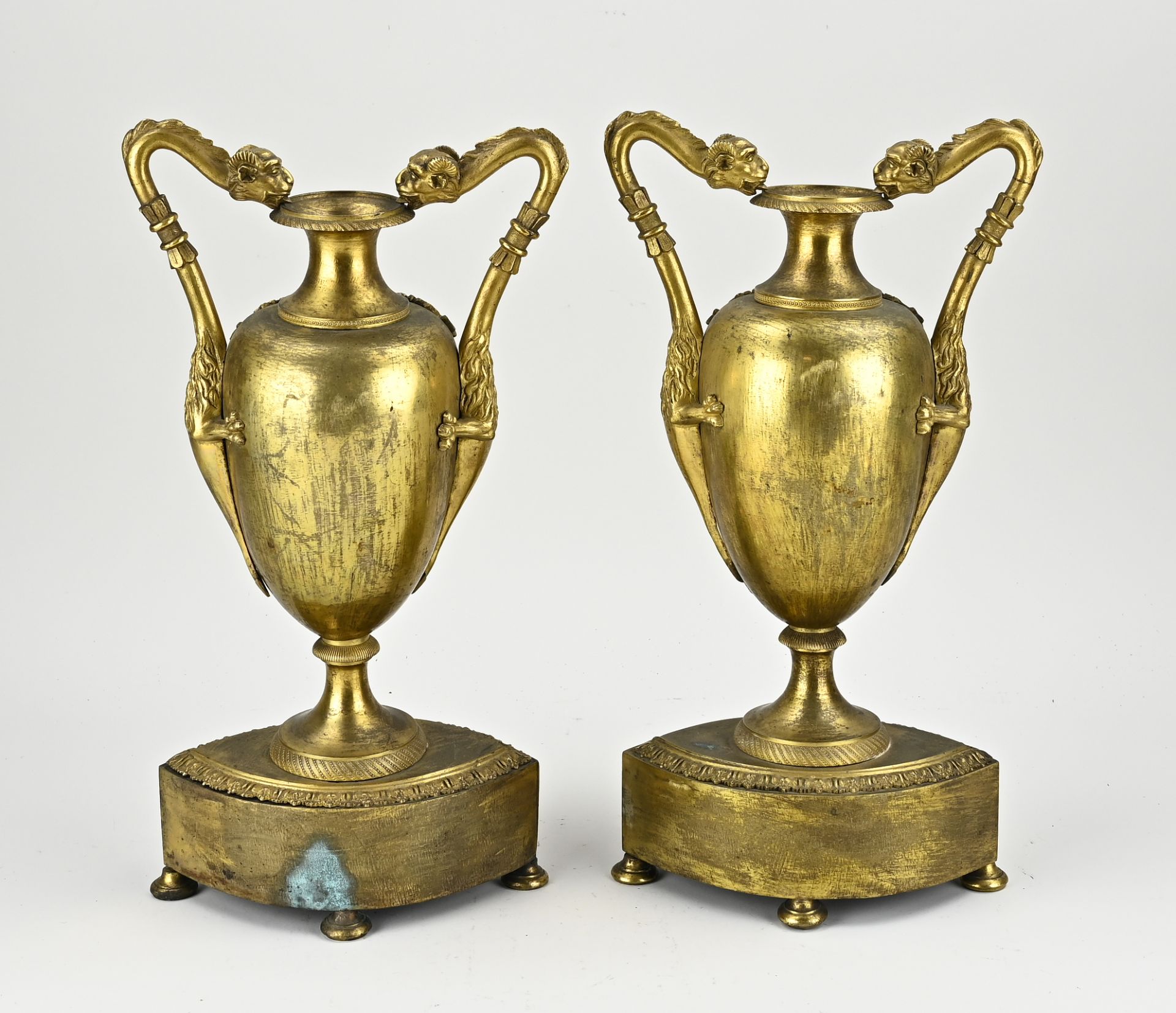 Two fire-gilt ear vases, H 35 cm. - Image 2 of 2