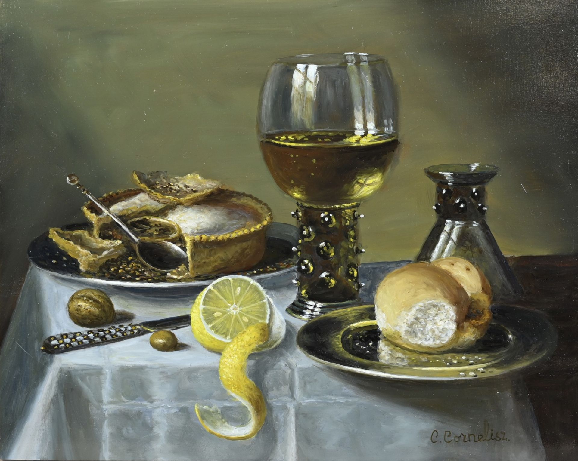C. Cornelisz, Roemer with bread and lemon