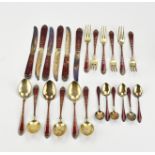 Enamel cutlery, gold on silver