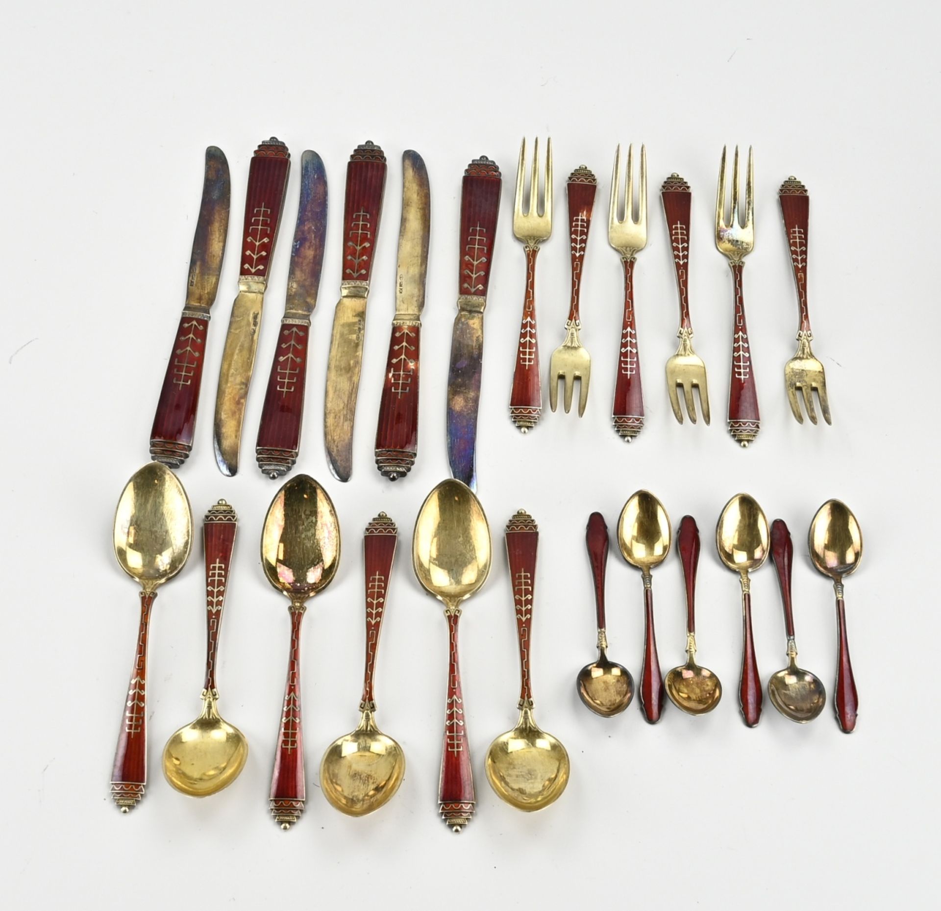 Enamel cutlery, gold on silver