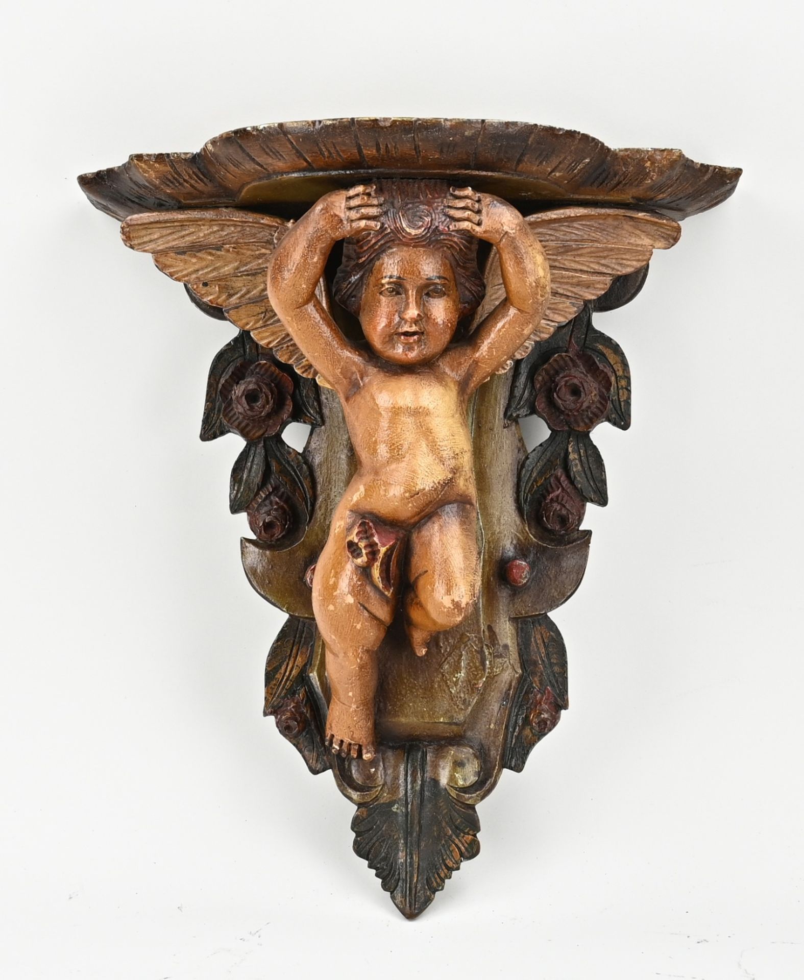 Wooden wall console with angel