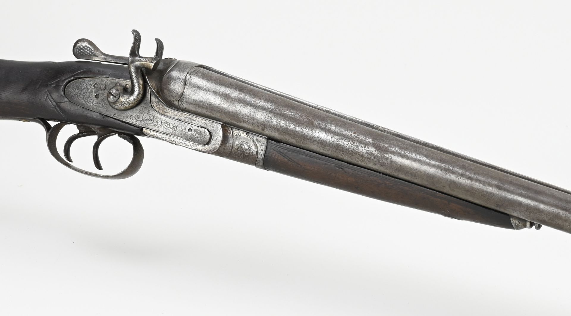 Antique double barrel shotgun, L 112 cm. - Image 2 of 2