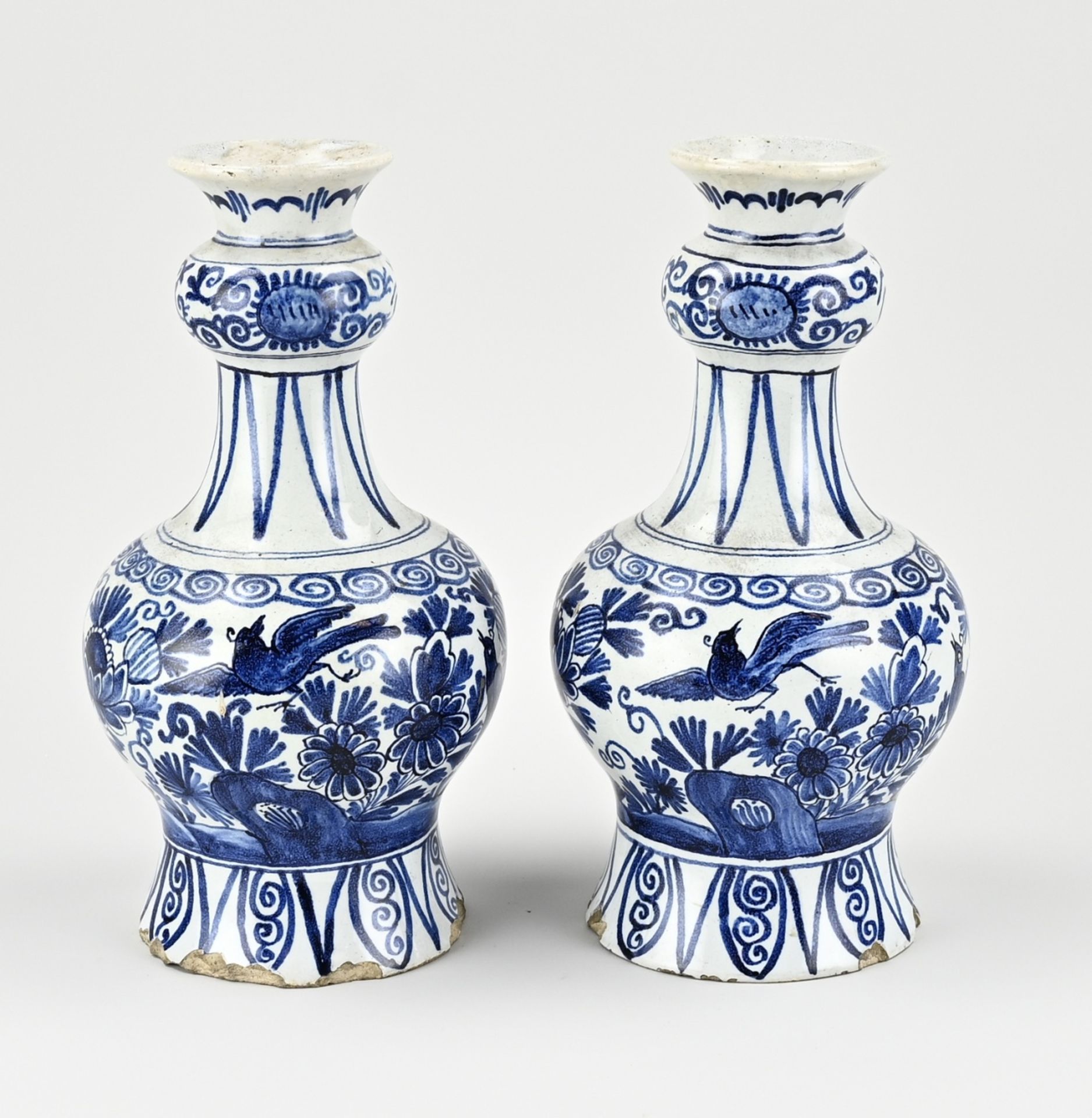 Two Delft knob vases, H 23 cm.