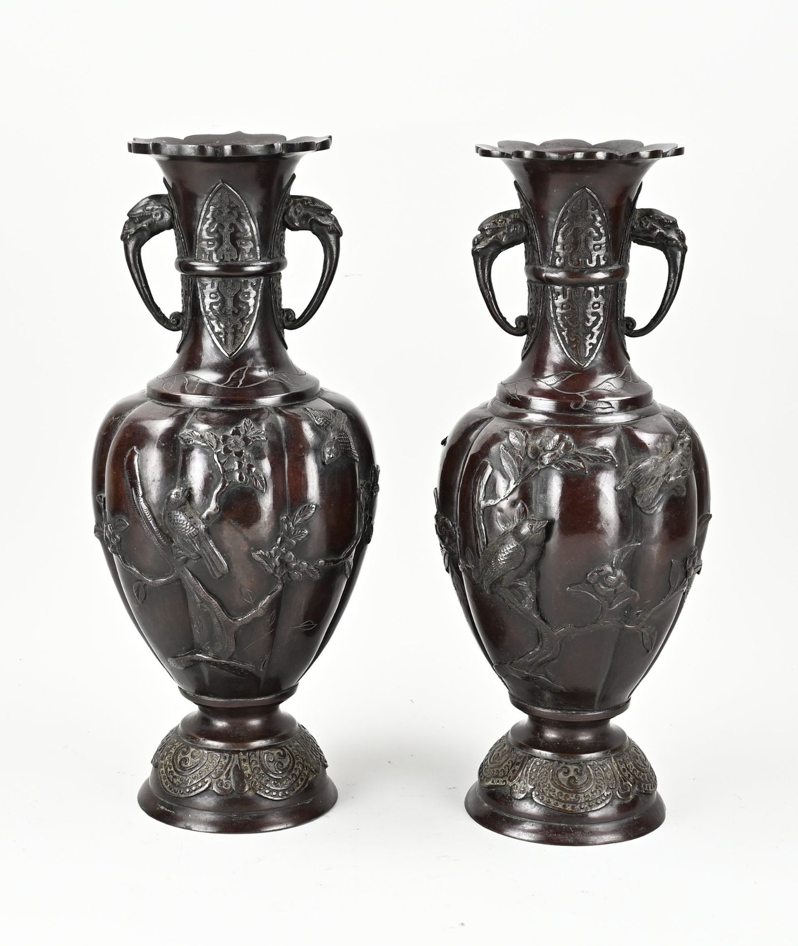 Two Japanese bronze vases