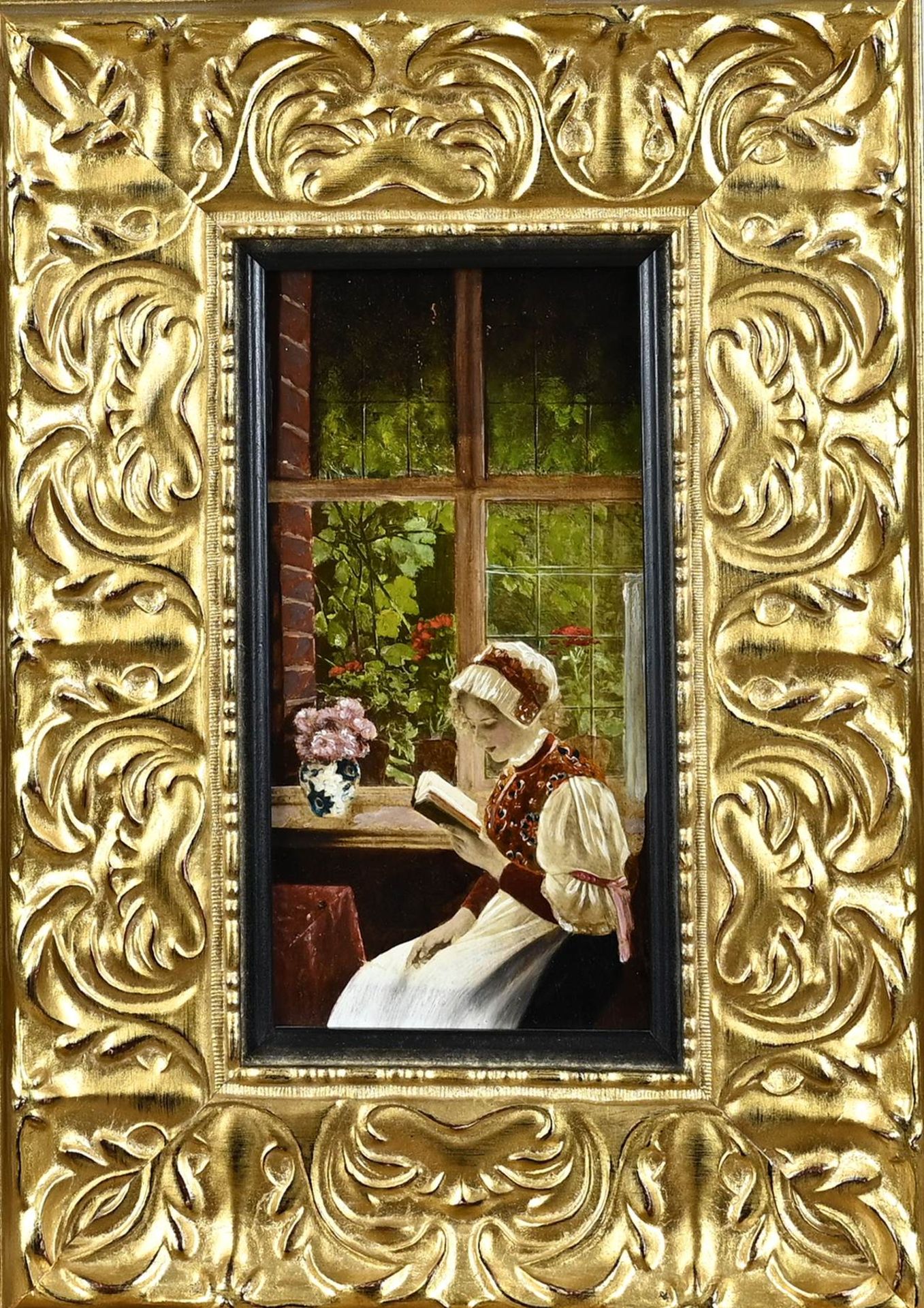 Unsigned, Reading woman sitting by window