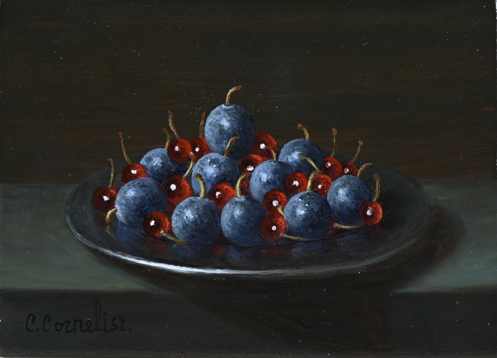 C. Cornelisz, Grapes on a pewter dish