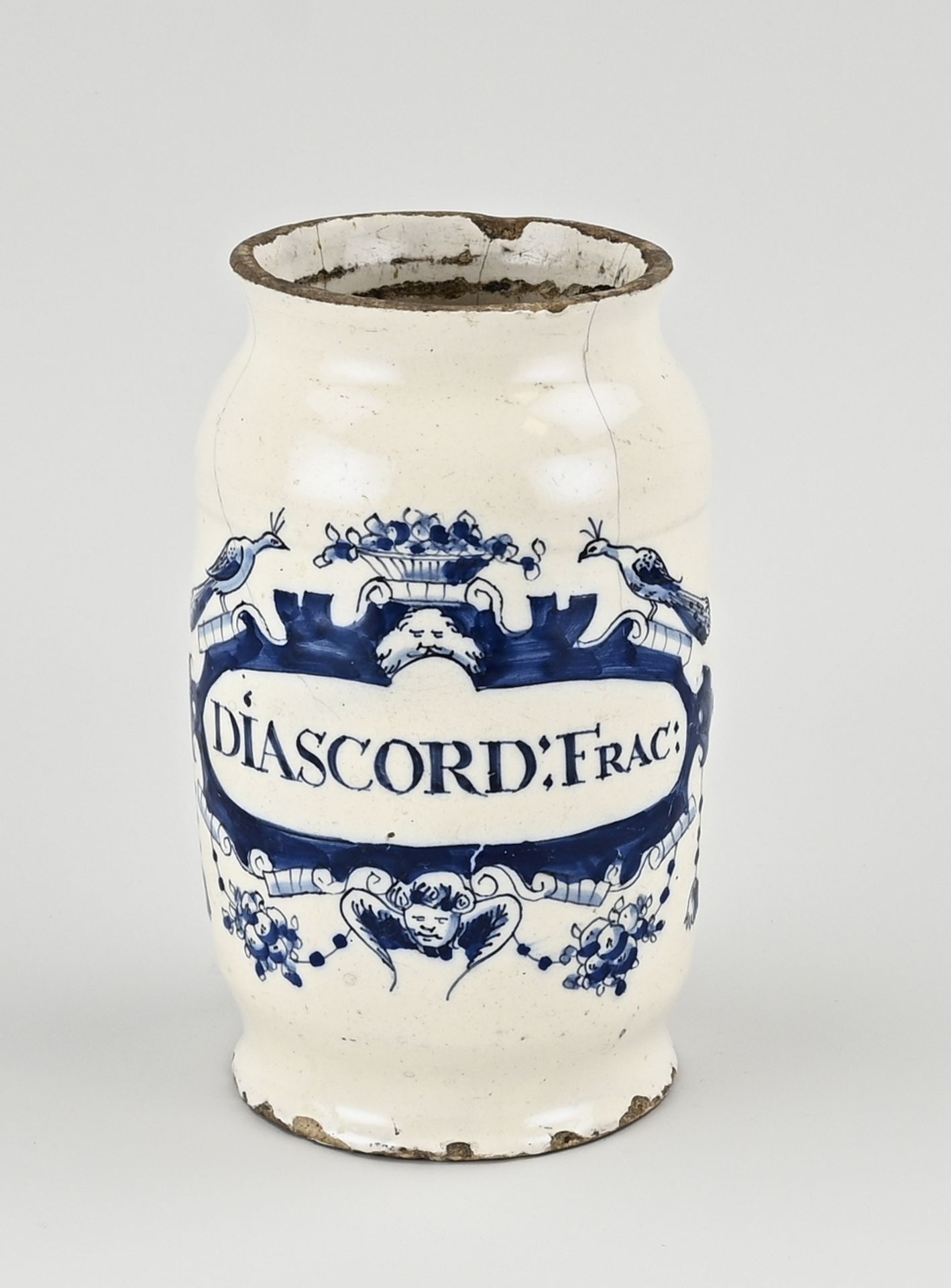 18th century Delft apothecary jar, H 18 cm.