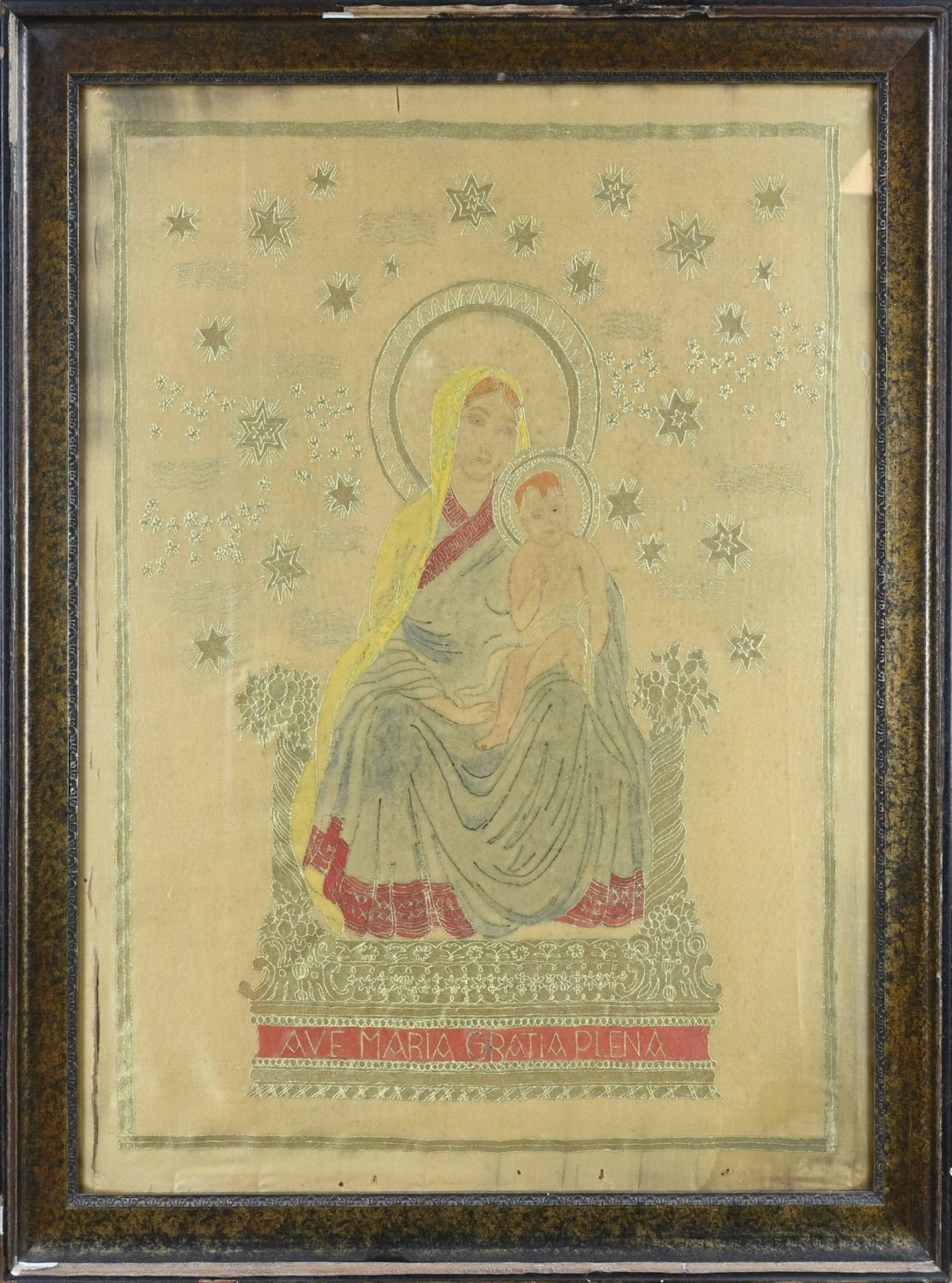 Religious silk painting, Ave Maria