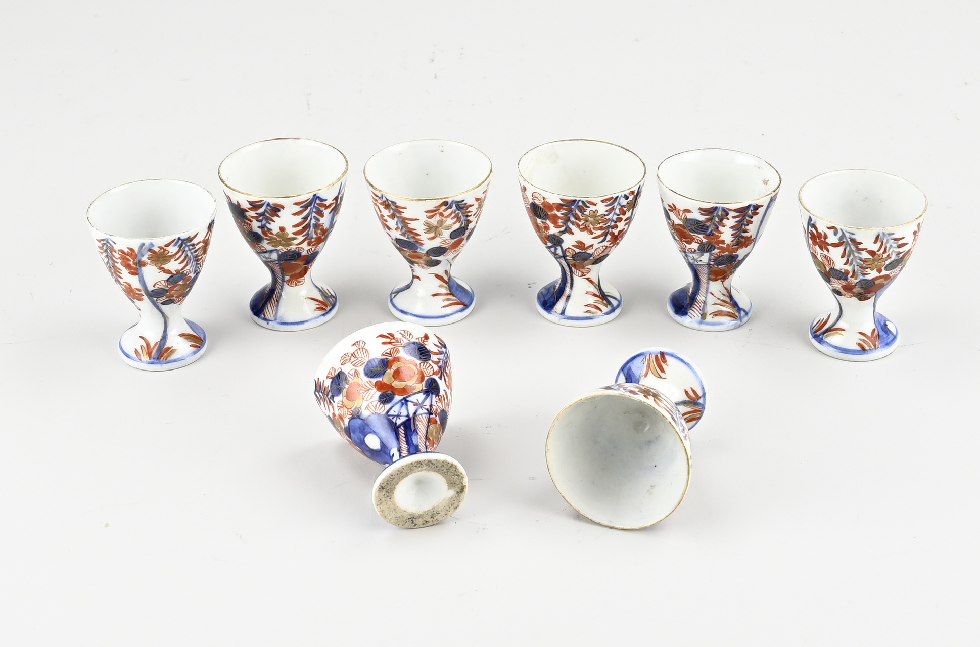 Eight rare Japanese Imari egg cups