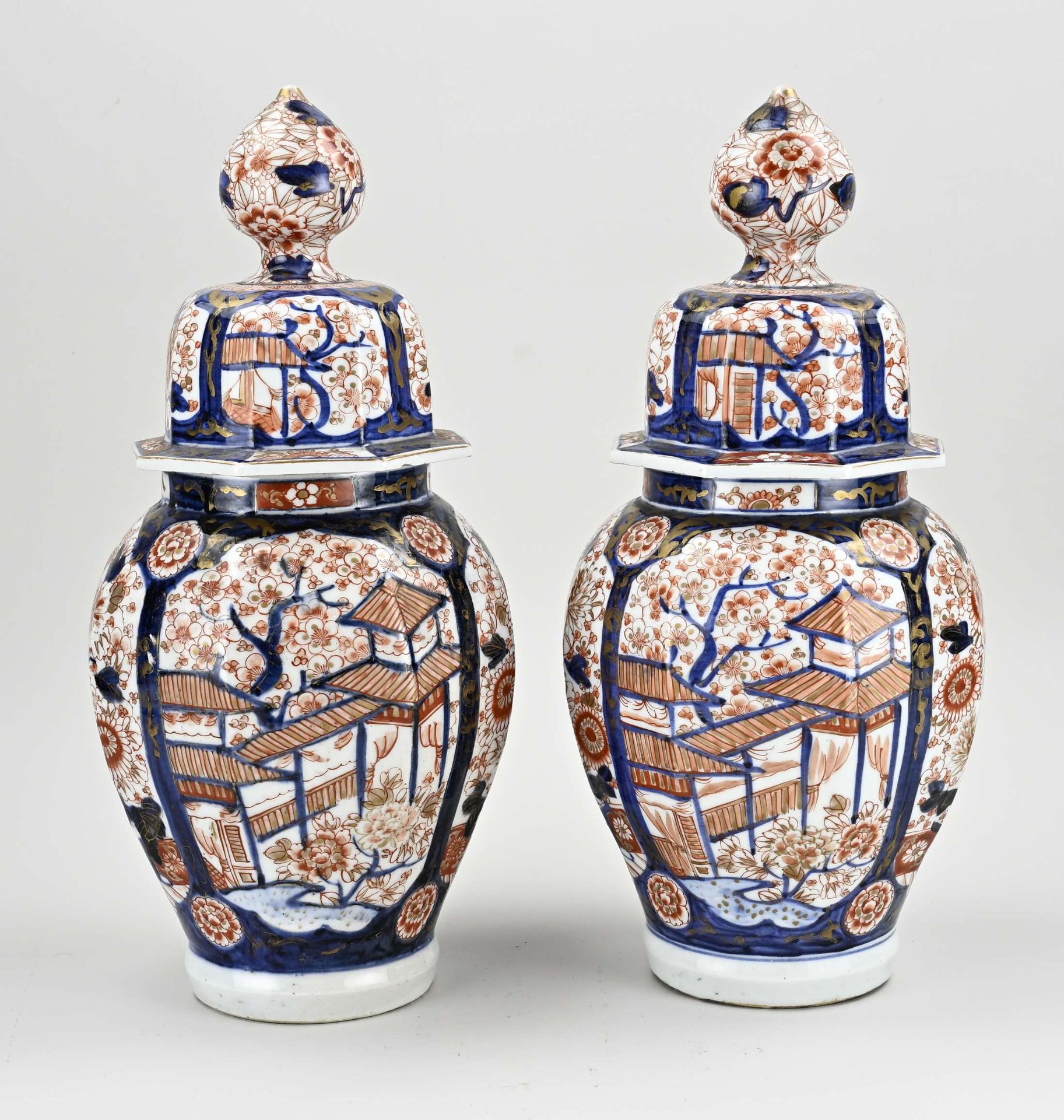 Two Japanese Imari lidded pots, H 37 cm.