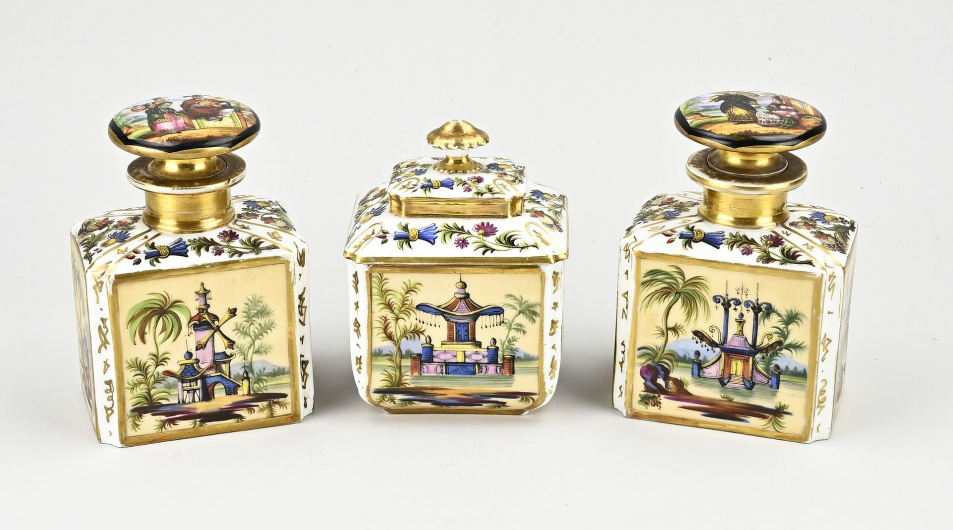 Three French tea canisters