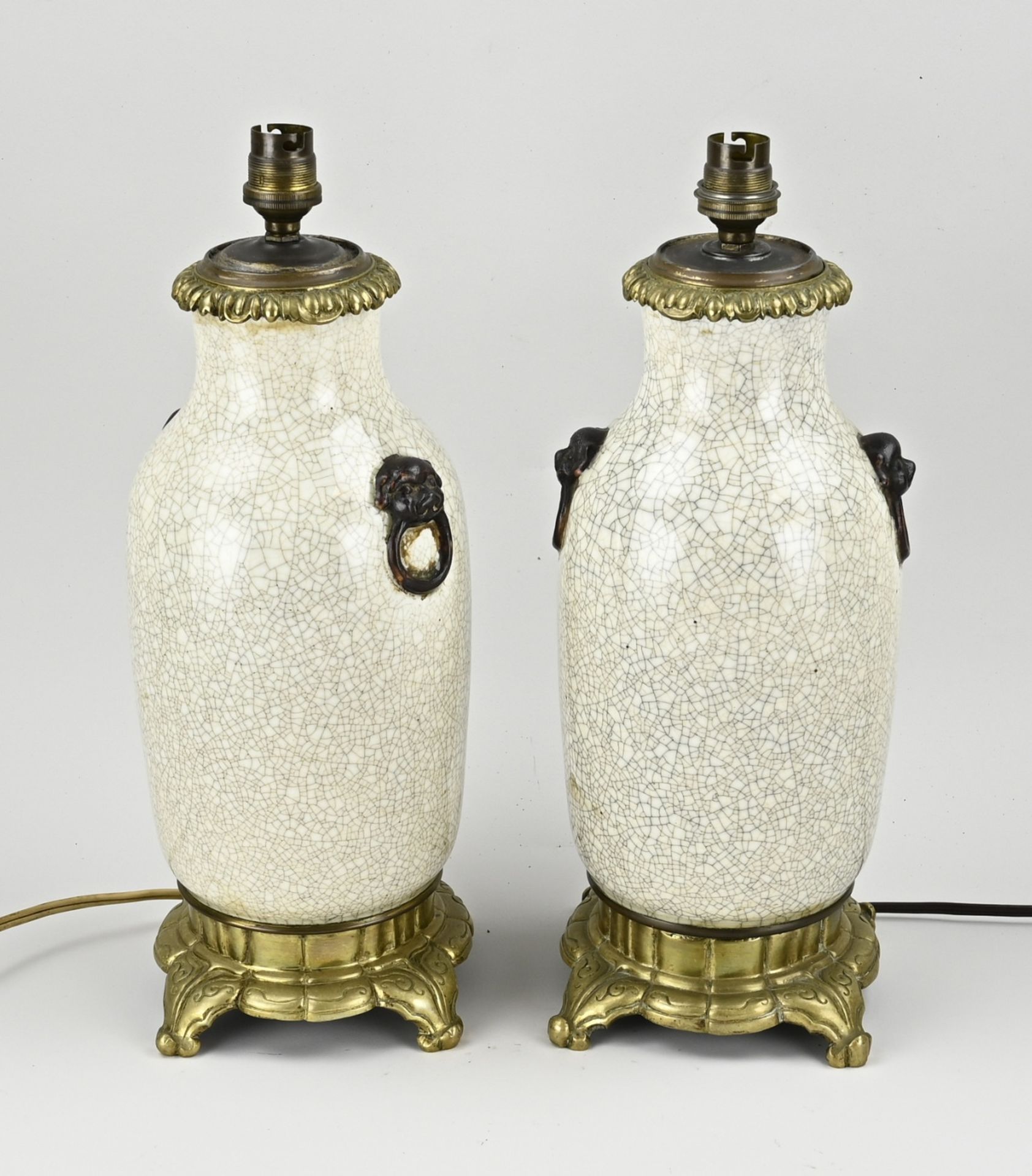Set of Chinese Cantonese vase lamps, H 37 cm.