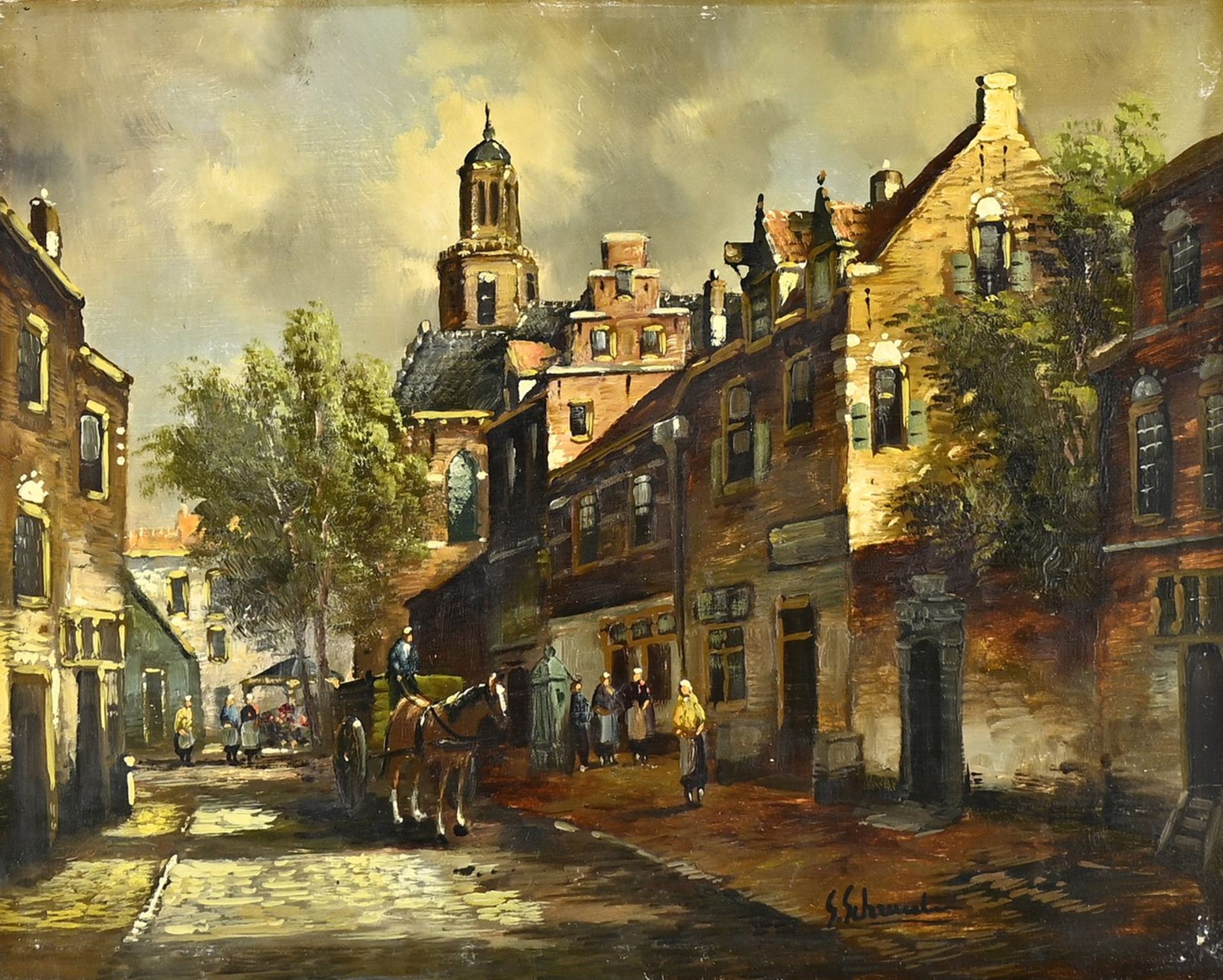 Unclear. signed, Dutch cityscape