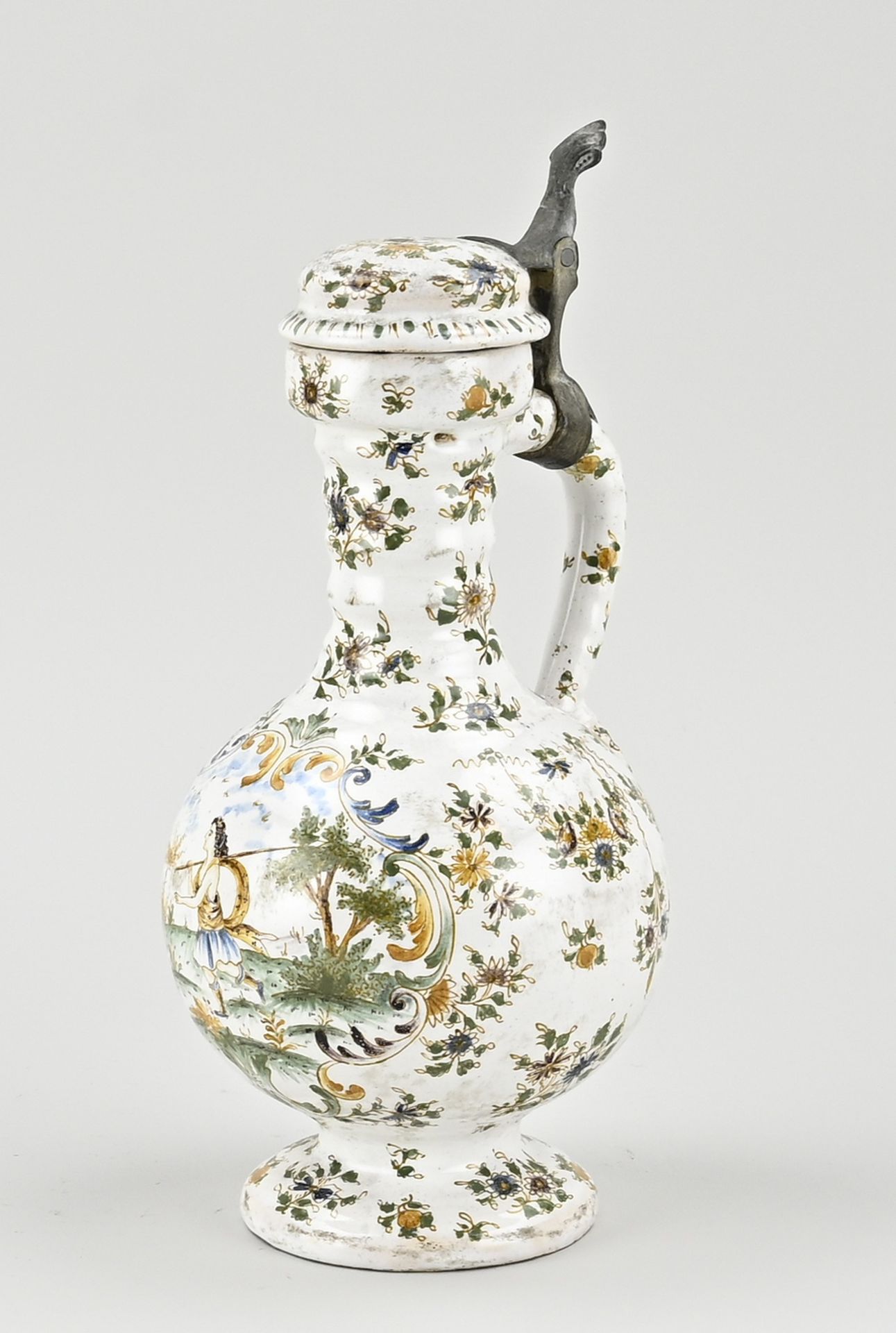 Fayence valve jug, H 23 cm.