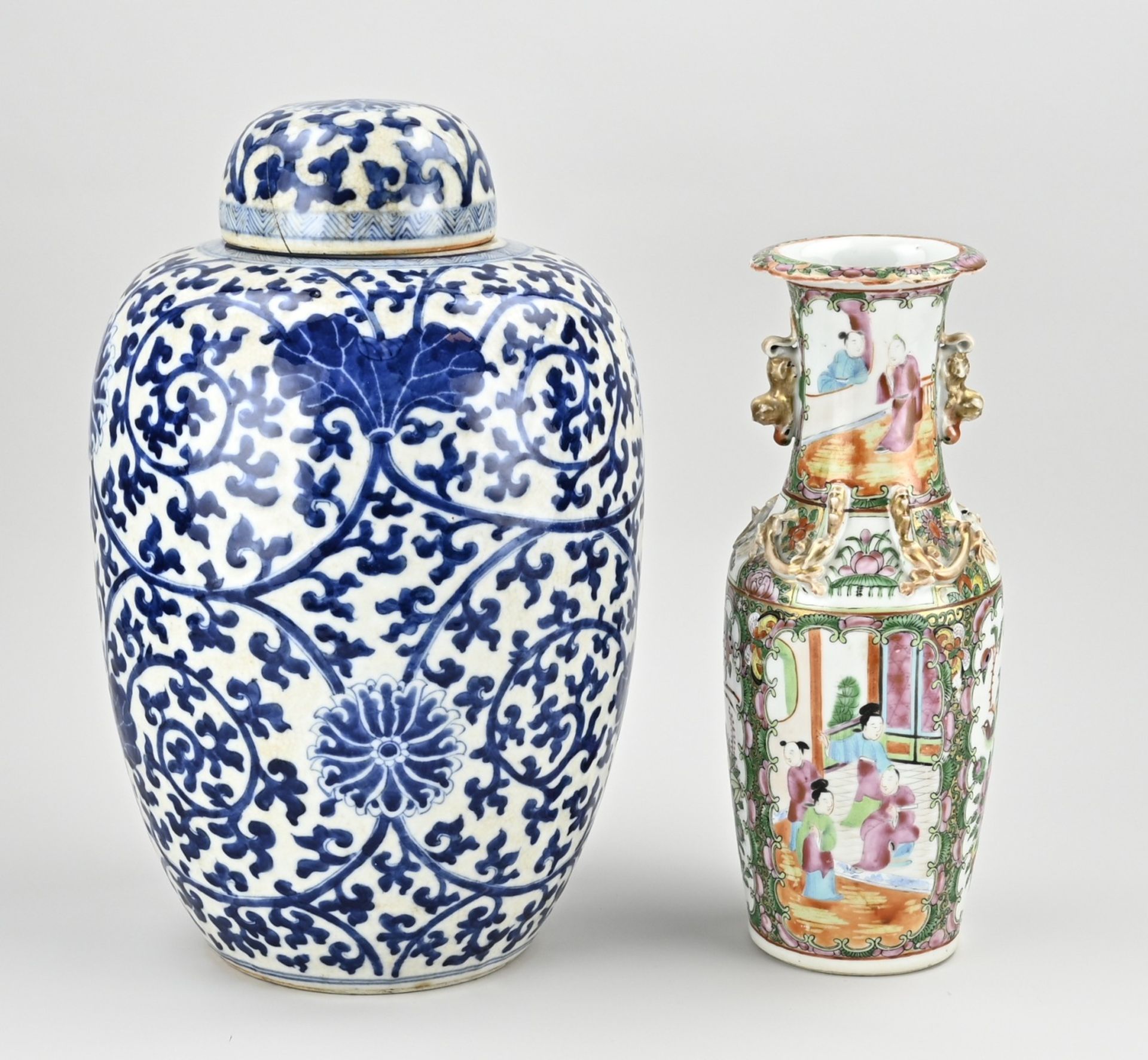 Two Chinese vases, H 31 - 37 cm.