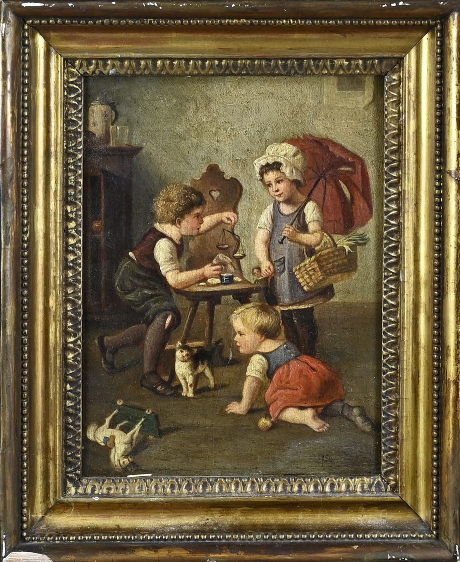 Rest signature, Interior with playing children and cat