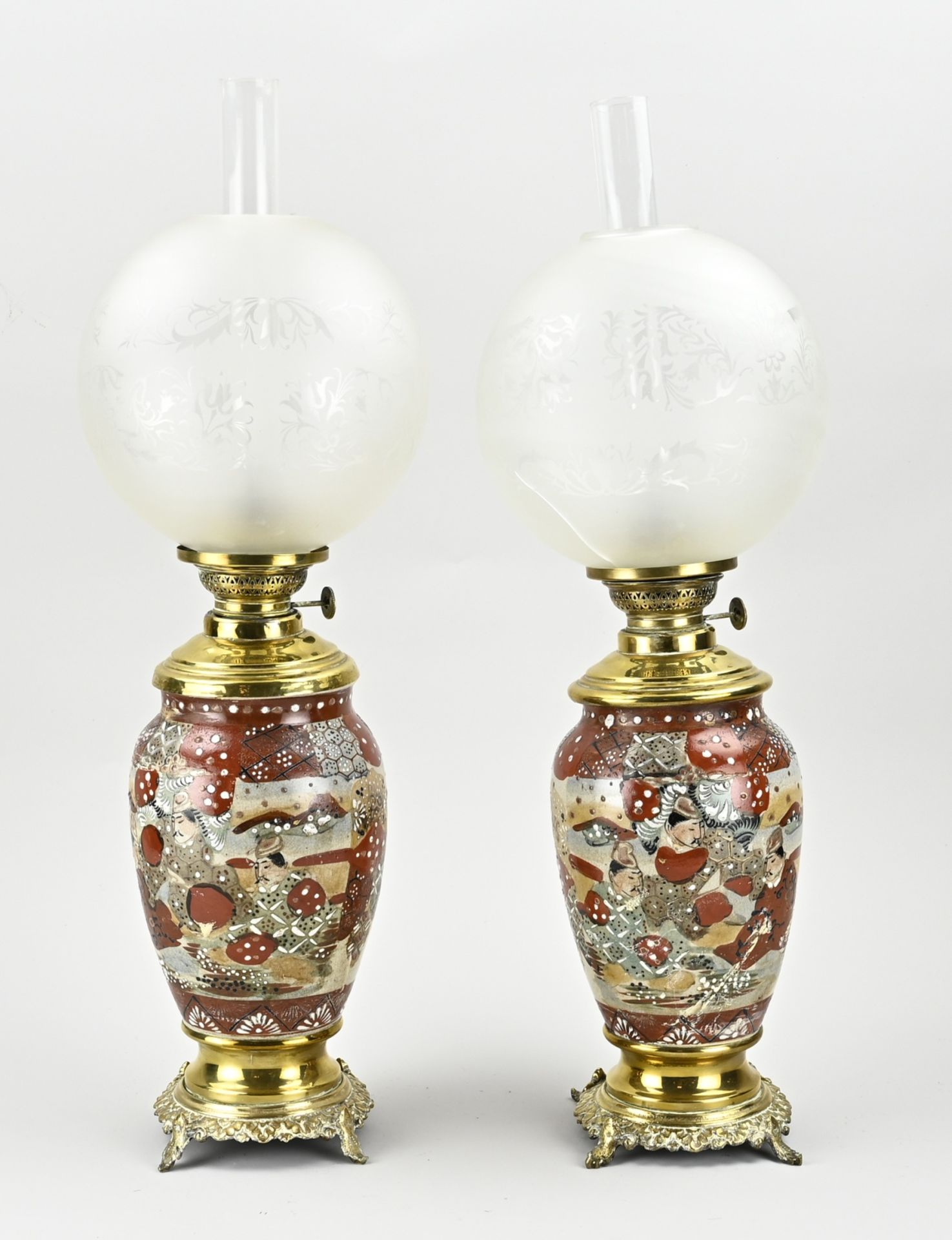 Two Satsuma kerosene lamps, H 62 cm.