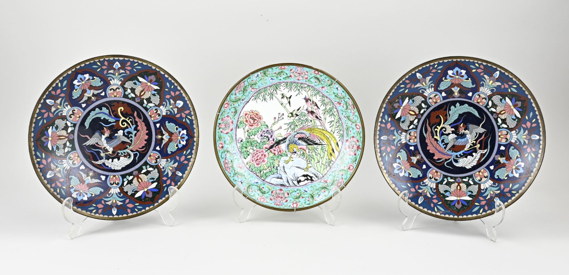 Three antique plates Ø 22 - 24 cm.