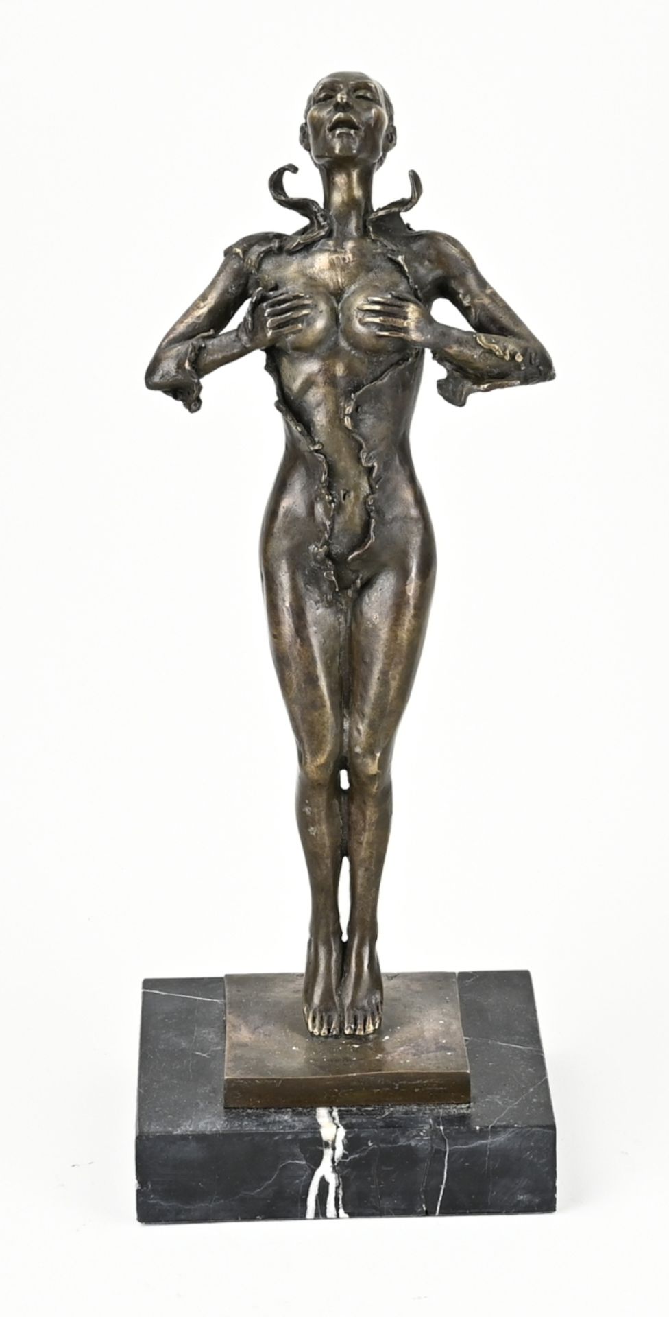 Erotic bronze figure, Woman in catsuit