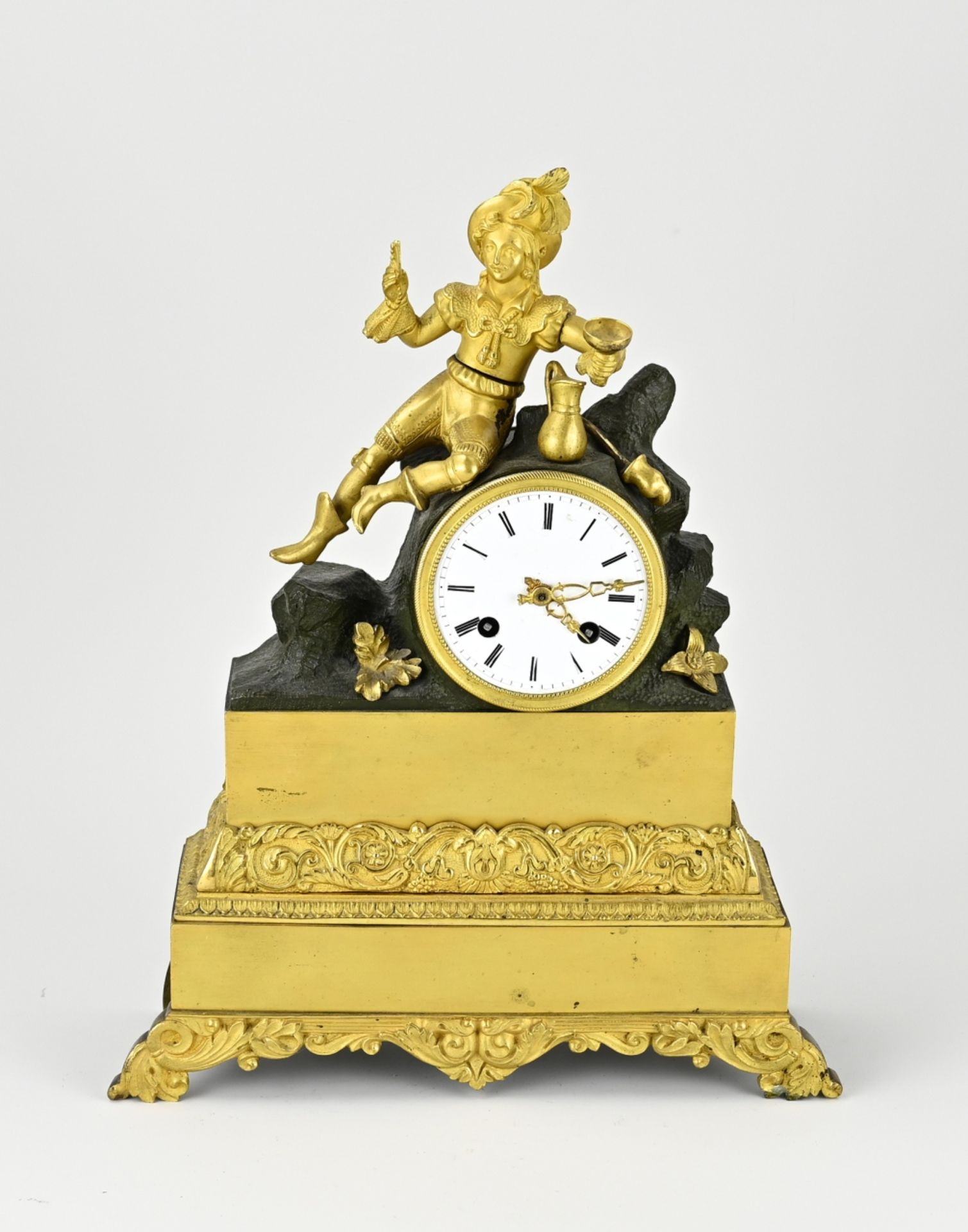 French fire-gilt mantel clock, 1840