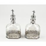 2 decanters with silver