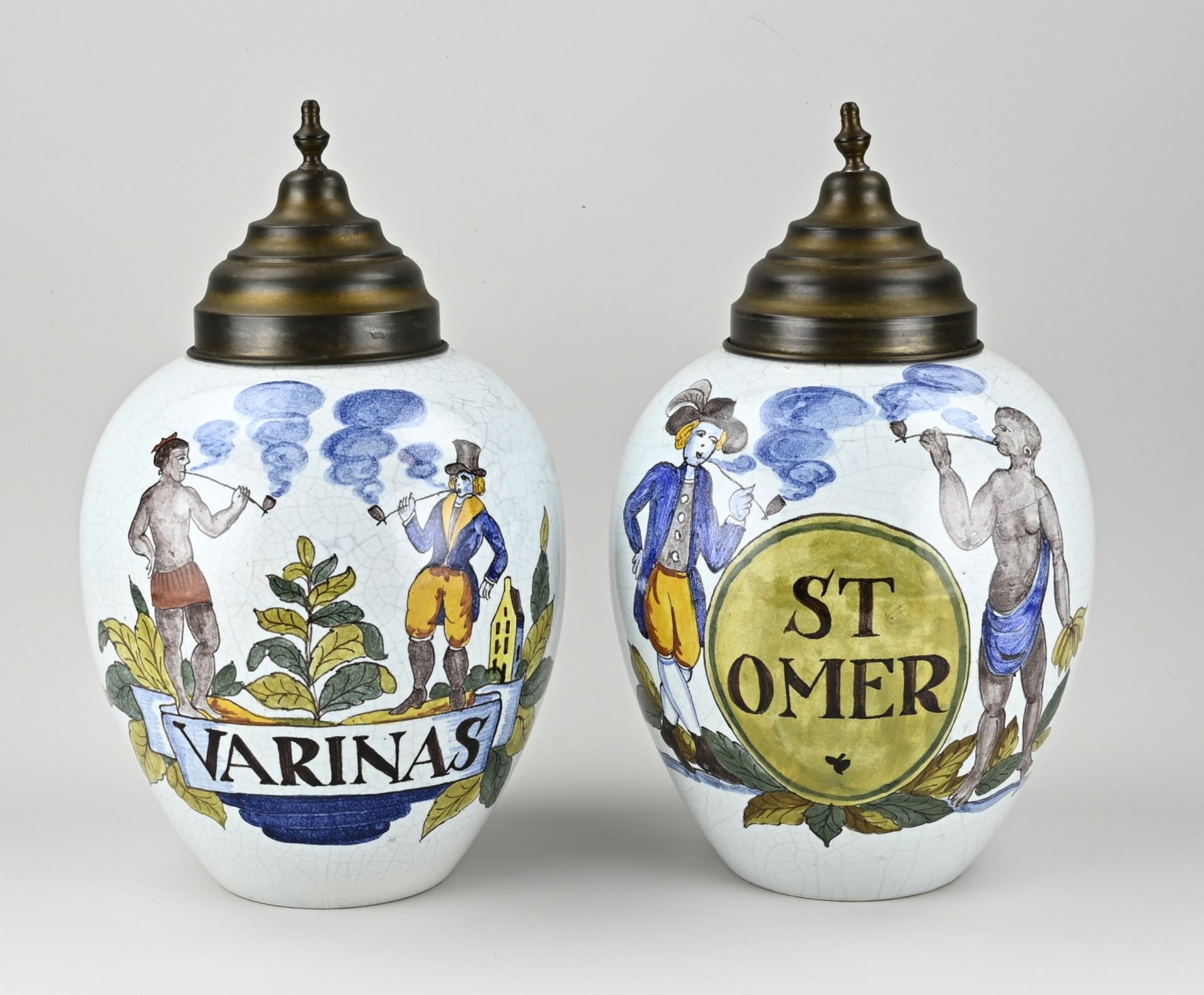 Two Delft tobacco jars