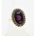 Gold ring with amethyst and pearl
