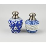2x Chinese jars with silver cap