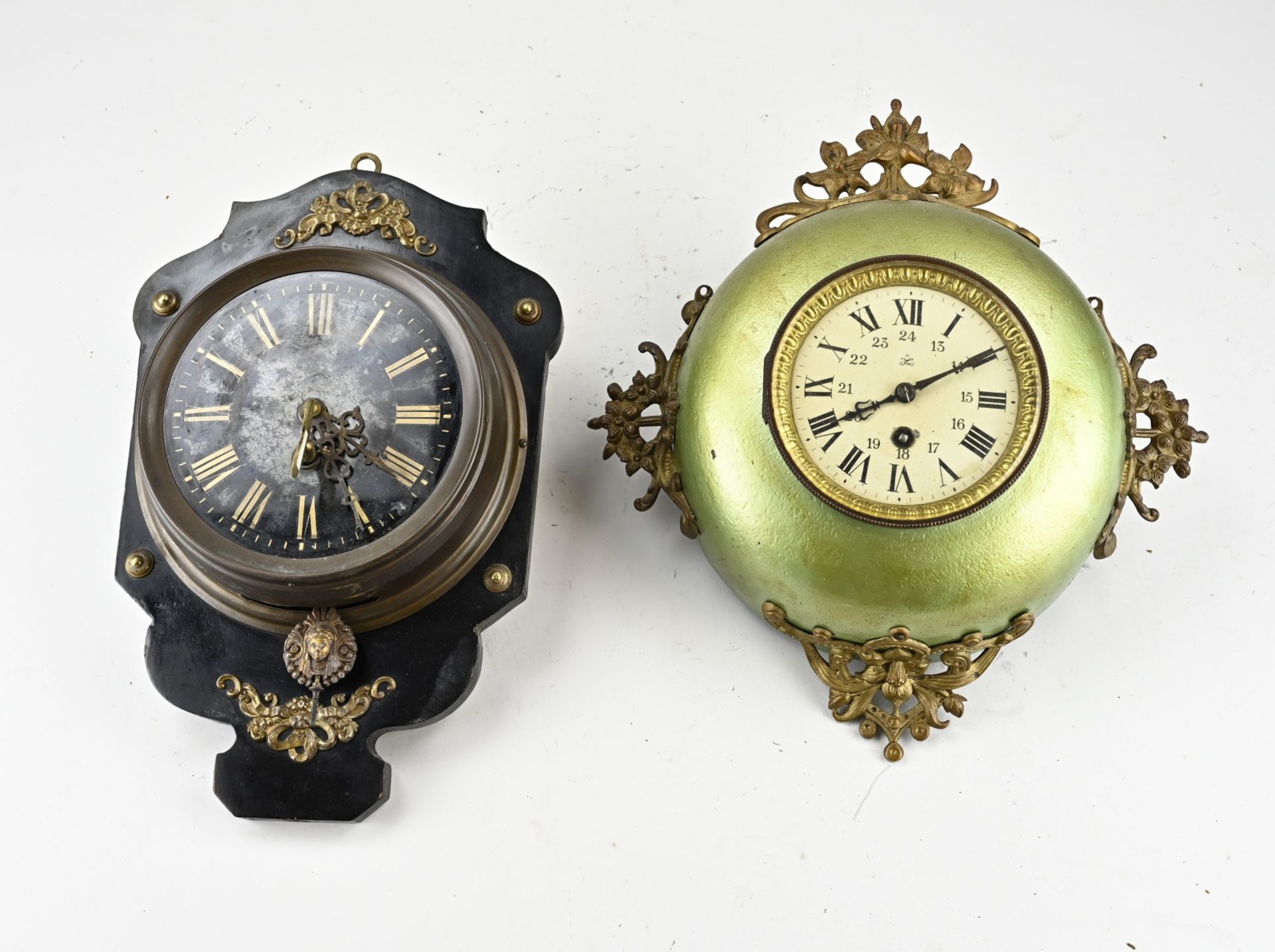Two antique baker's clocks, 1900