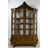 Walnut glass/porcelain cabinet