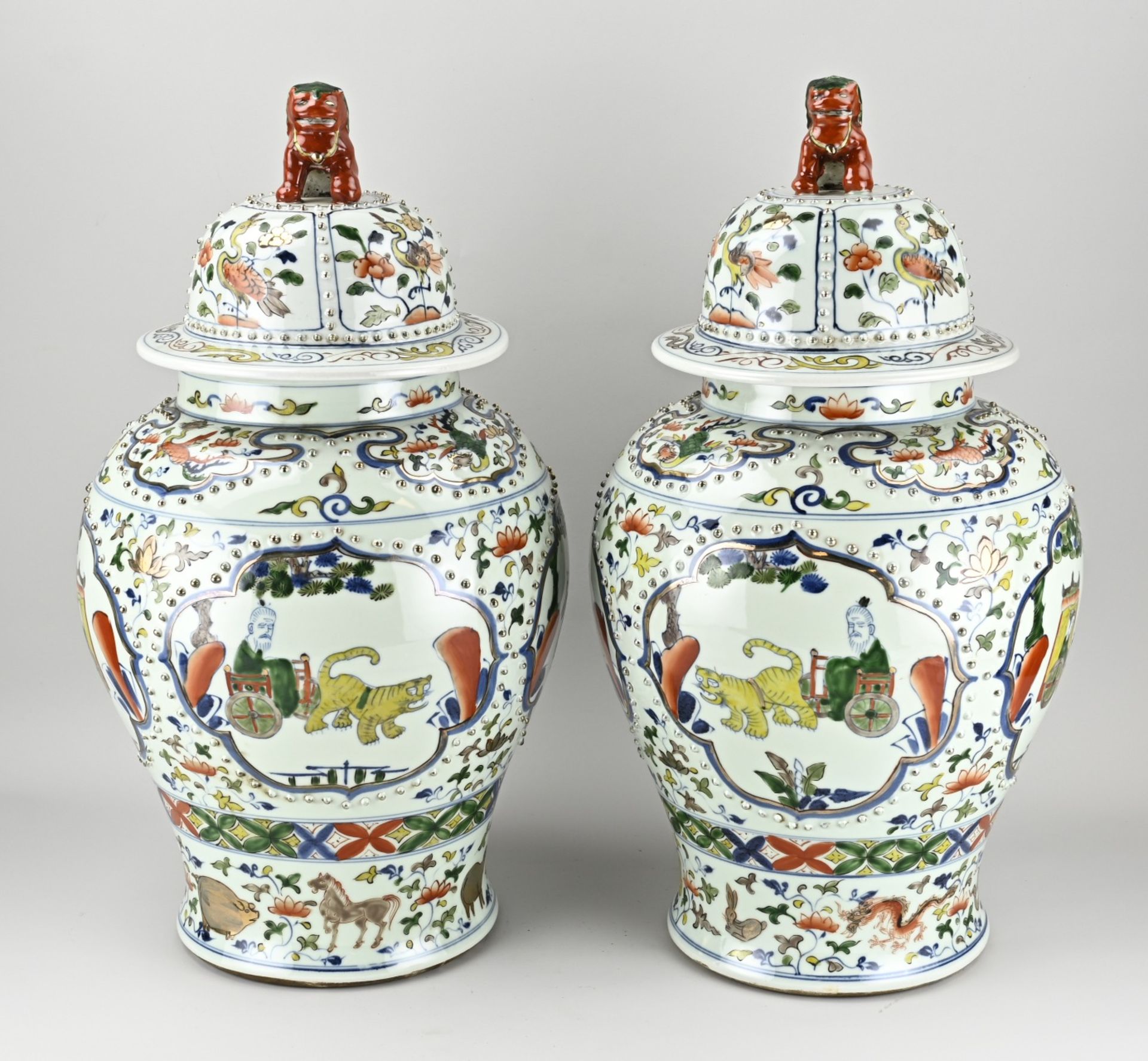 Two Chinese lidded vases, H 59 cm. - Image 2 of 3