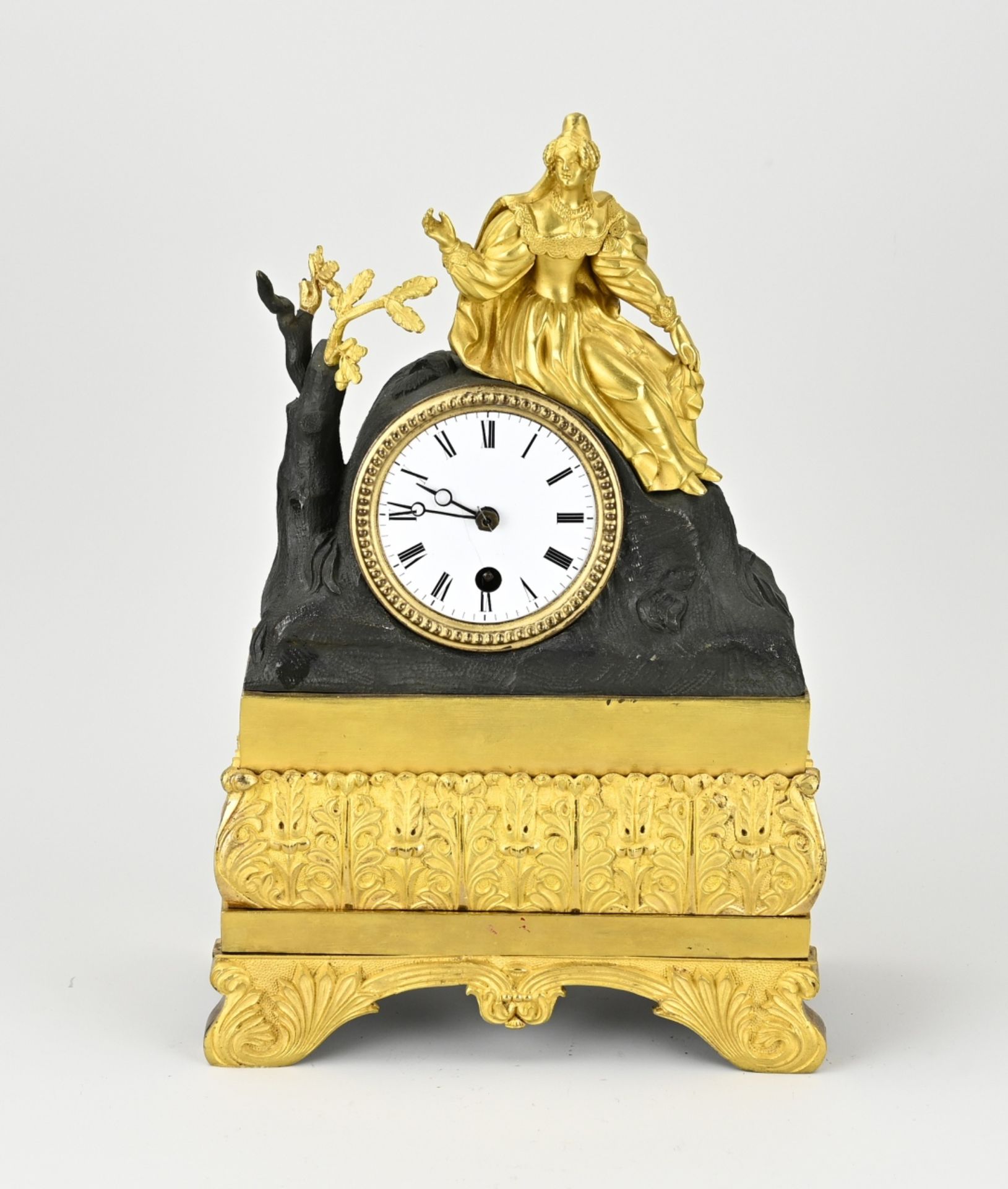 French fire-gilt mantel clock, 1840