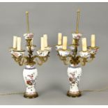 Two antique lamps (made of Chinese porcelain), H 53 cm.