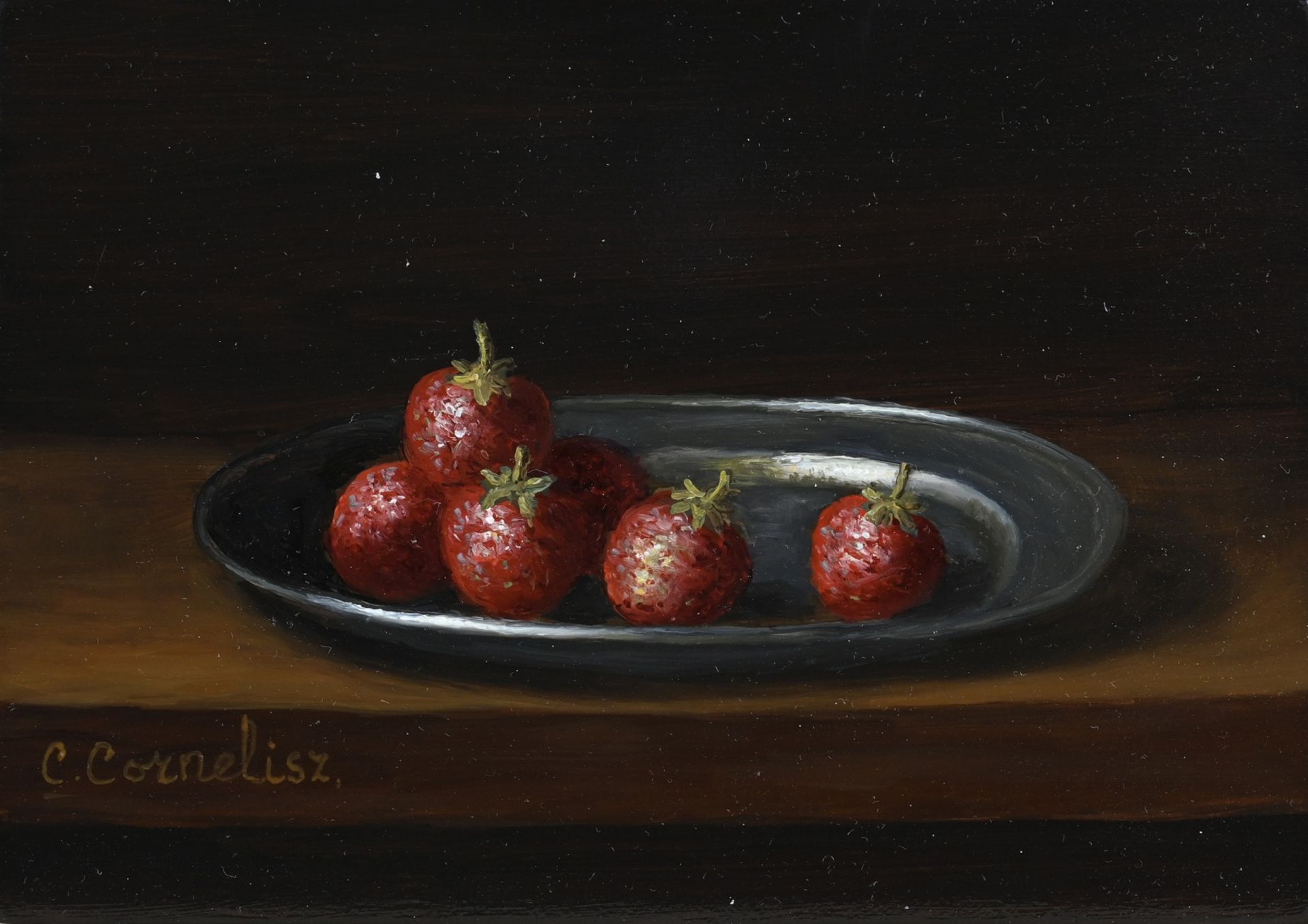 C. Cornelisz, Strawberries on a pewter plate