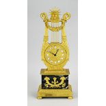 Ormolu plated lyra mantel clock