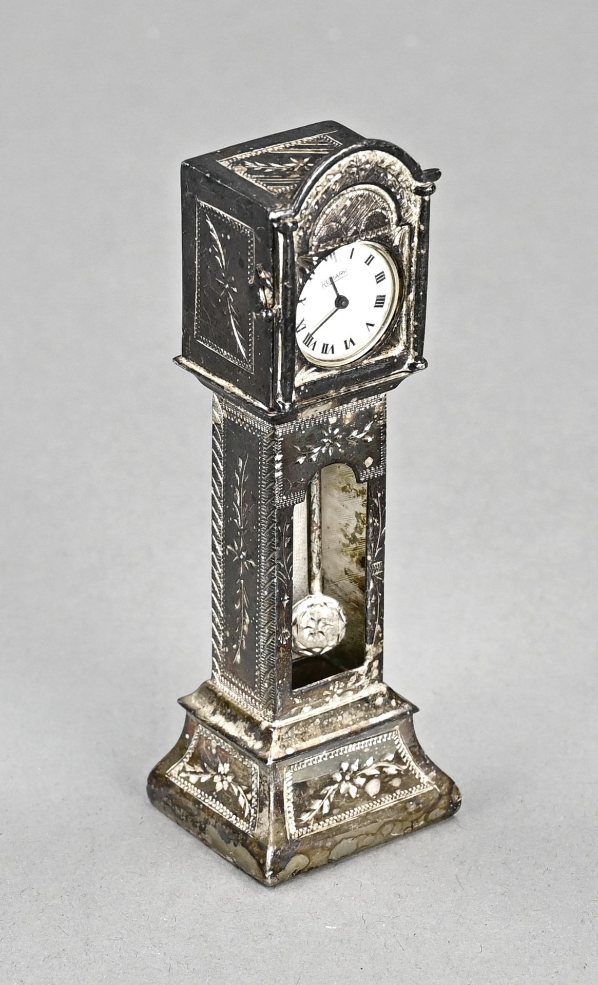 Silver miniature grandfather clock