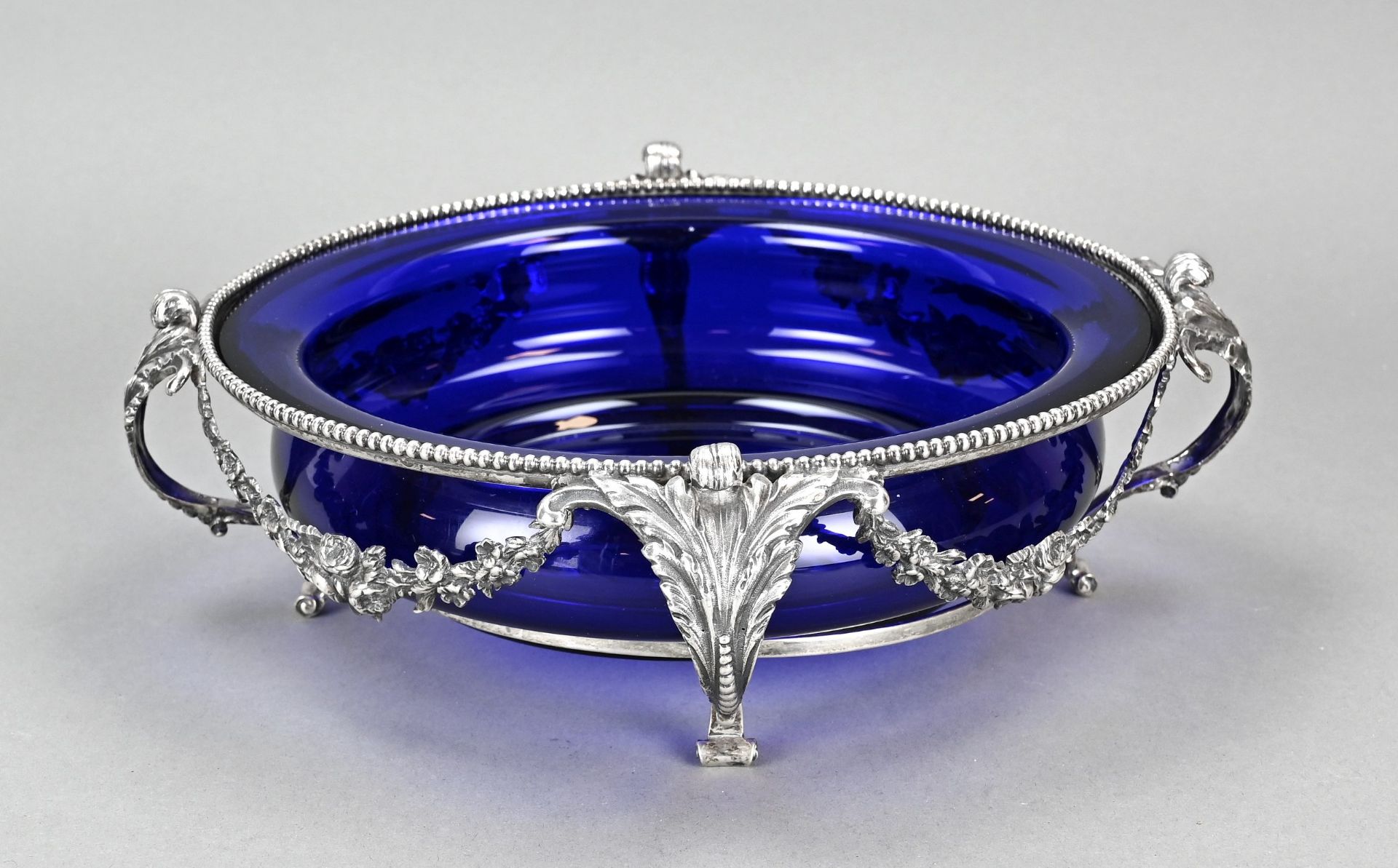 Silver jardiniere with blue glass - Image 2 of 2